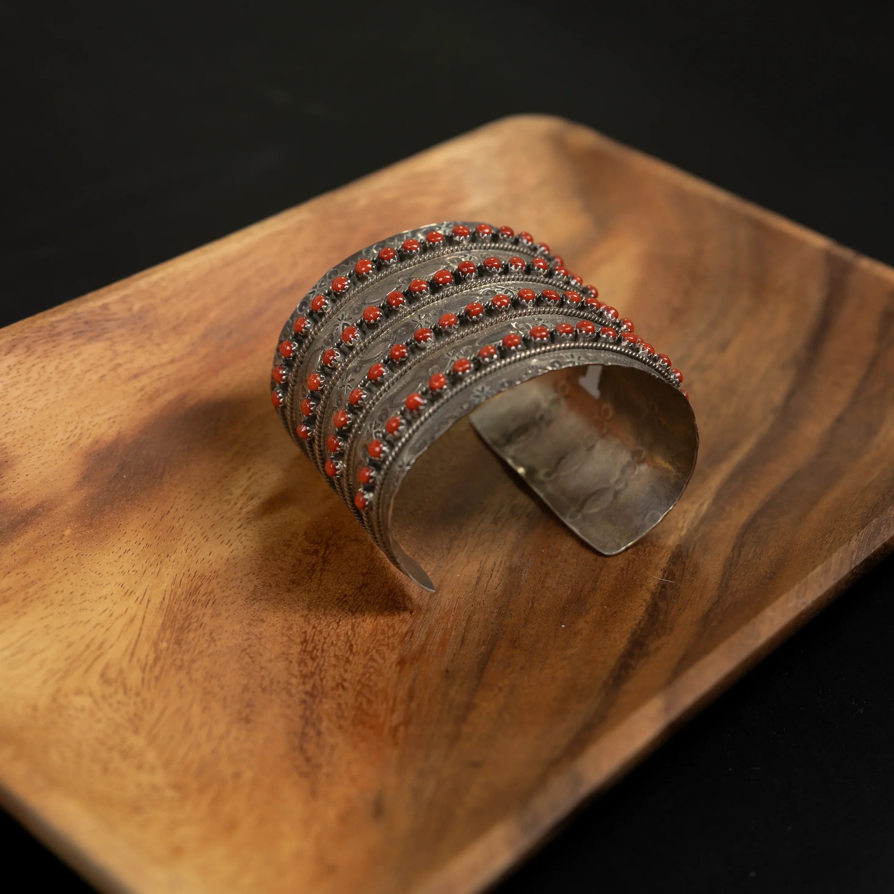 Women's Alzuni Handmade Red Howlite and Silver 4 Line Large Cuff Bracelet