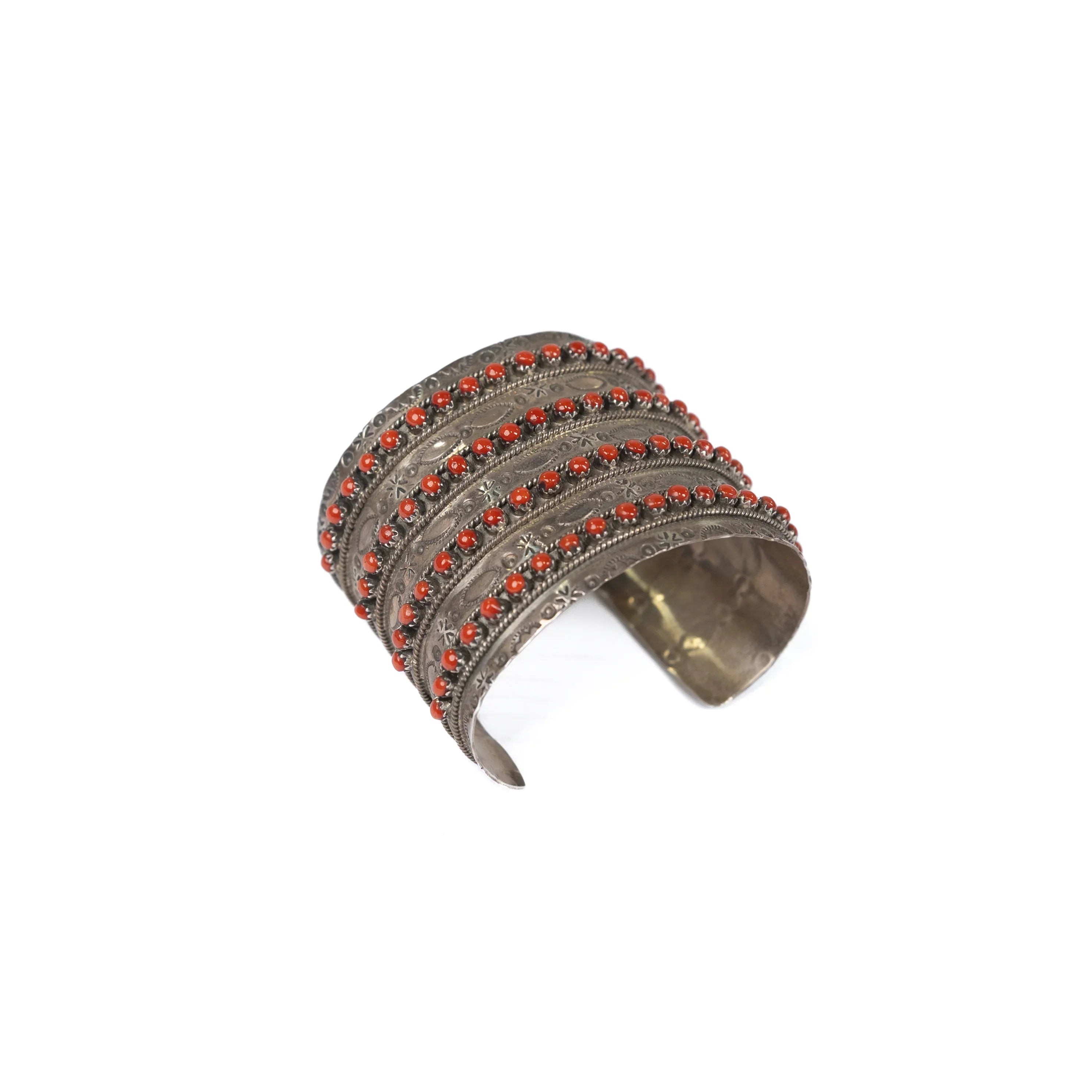 Women's Alzuni Handmade Red Howlite and Silver 4 Line Large Cuff Bracelet