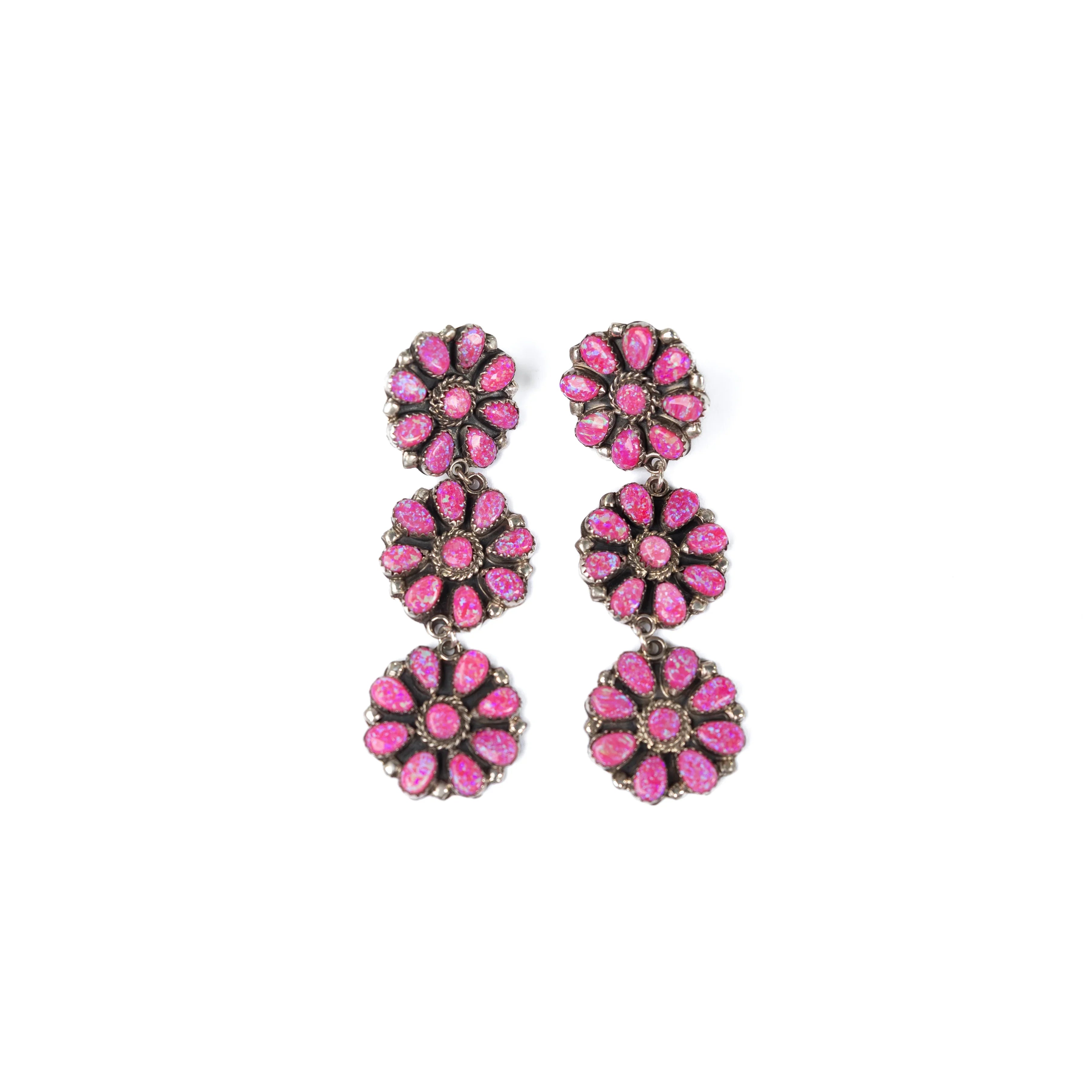 Women's Alzuni Large Triple Pink Flower Dangle Earrings