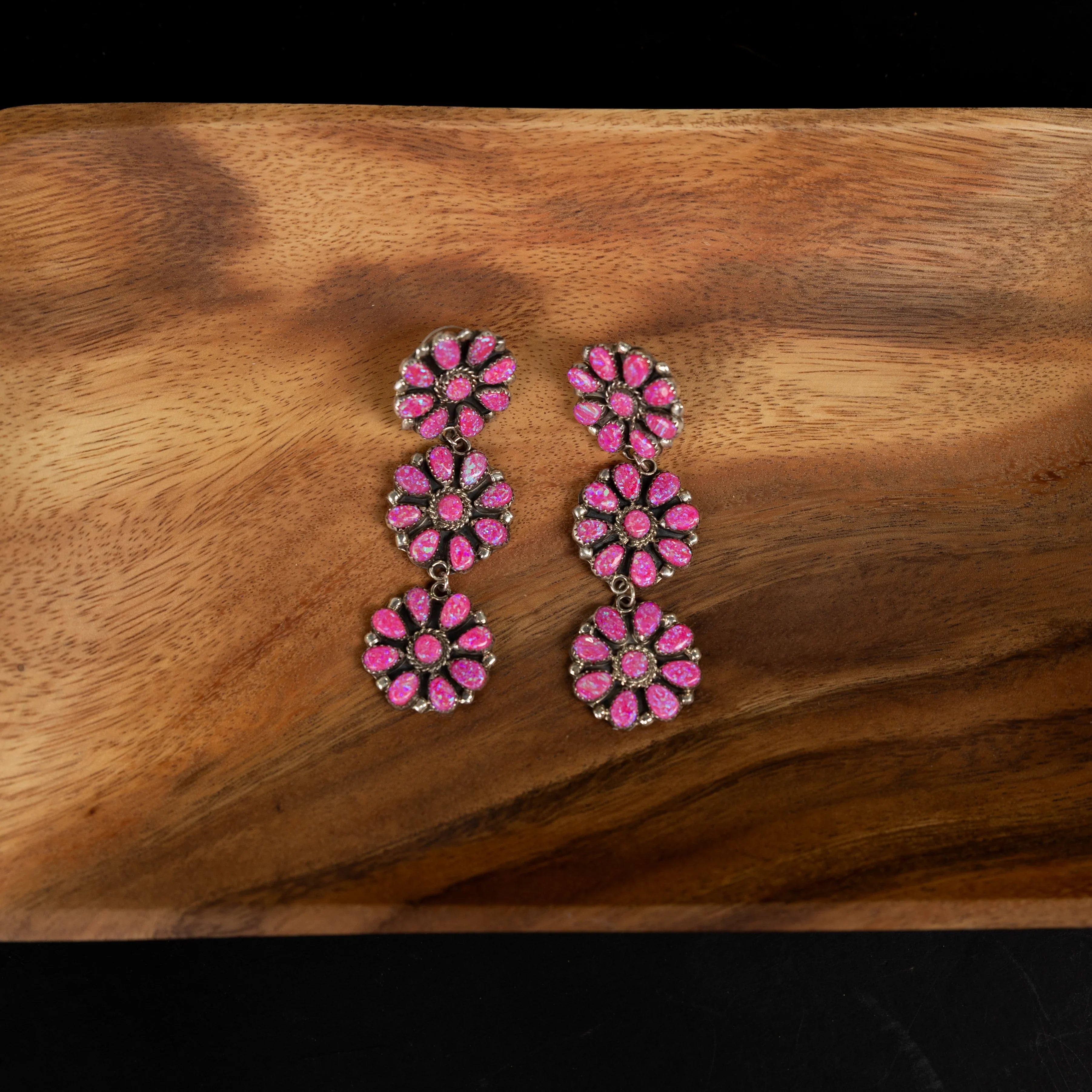 Women's Alzuni Large Triple Pink Flower Dangle Earrings