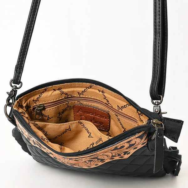 Women's American Darling Black Quilted and Fringe Crossbody Purse ADBG1683