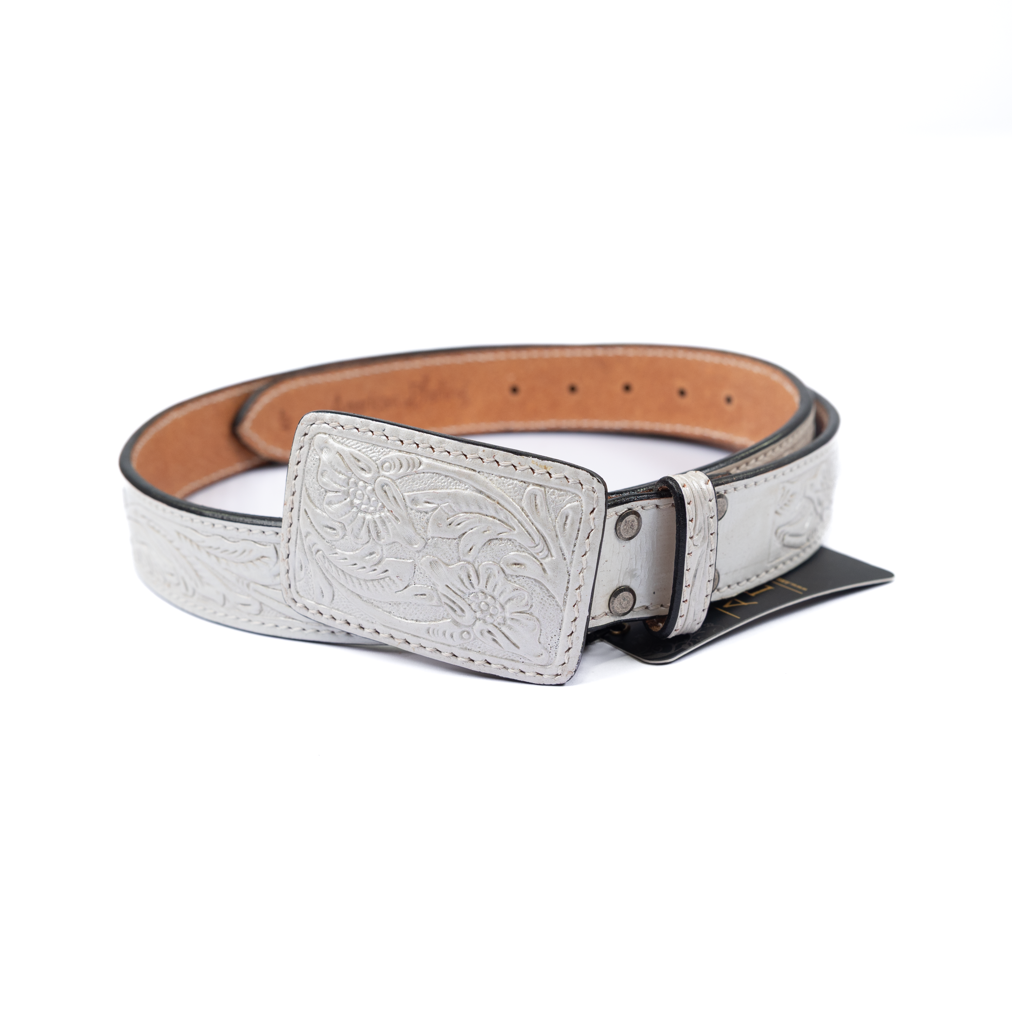 ¥AM BELT WHITE swag ドミサイル Women's American Darling White Tooled Leather Belt ADBLF217