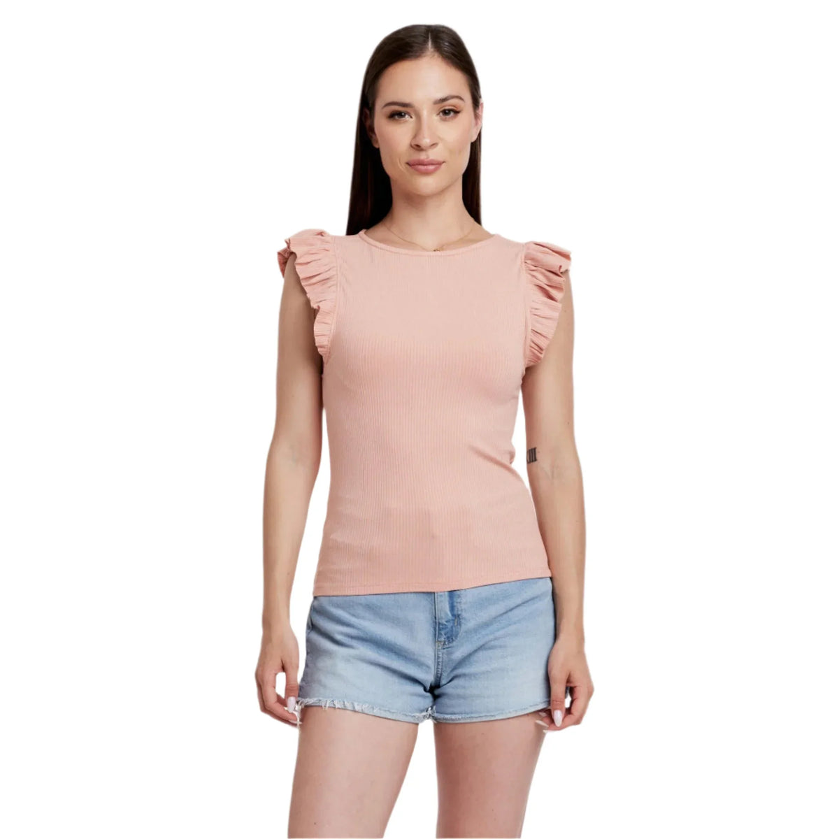 Women's Another Love Ribbed Ruffle Sleeve Blouse VCKN1753PTK - Crazy House Western Wear