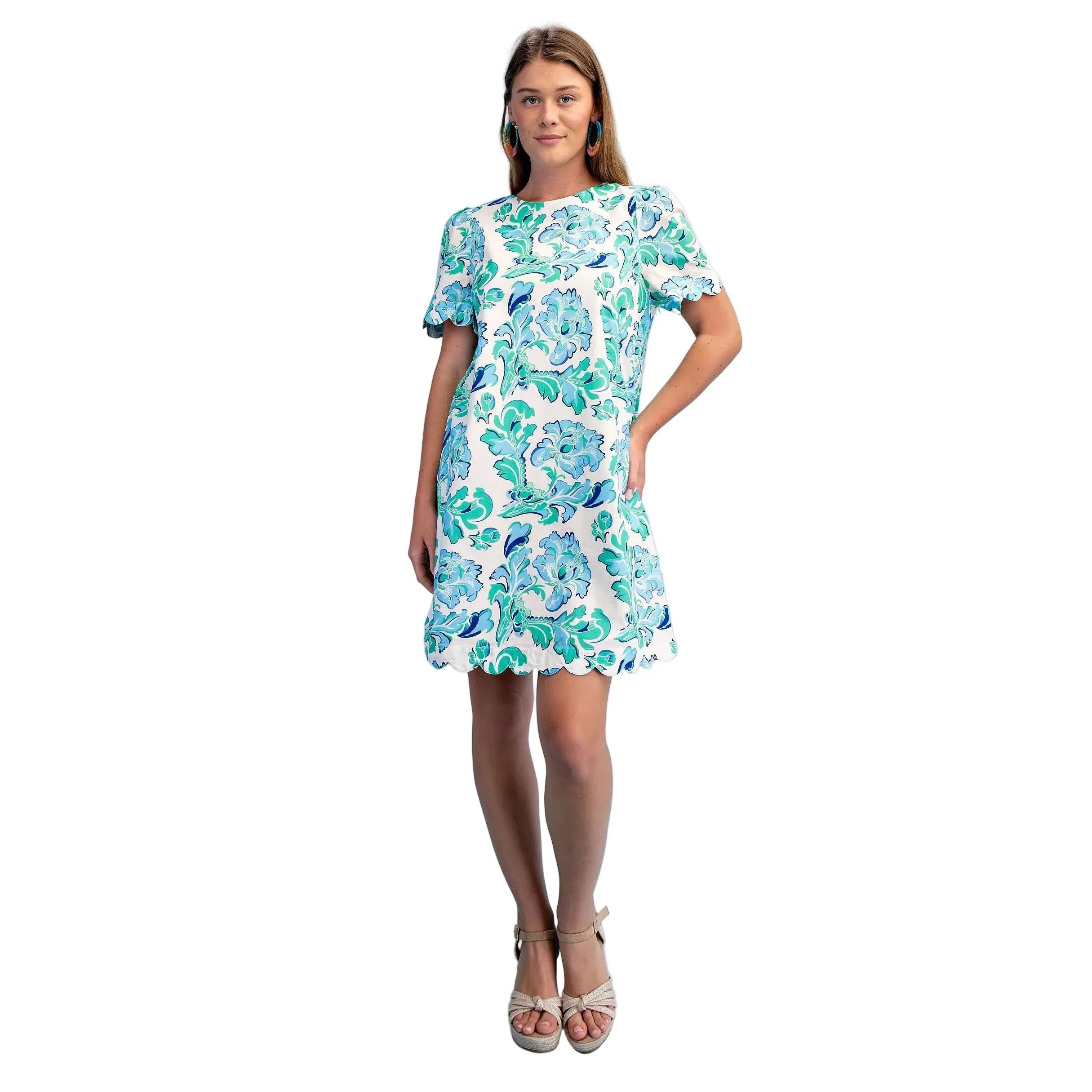 Women's Aqua Mix Printed Round Neck Mini Dress TY1228