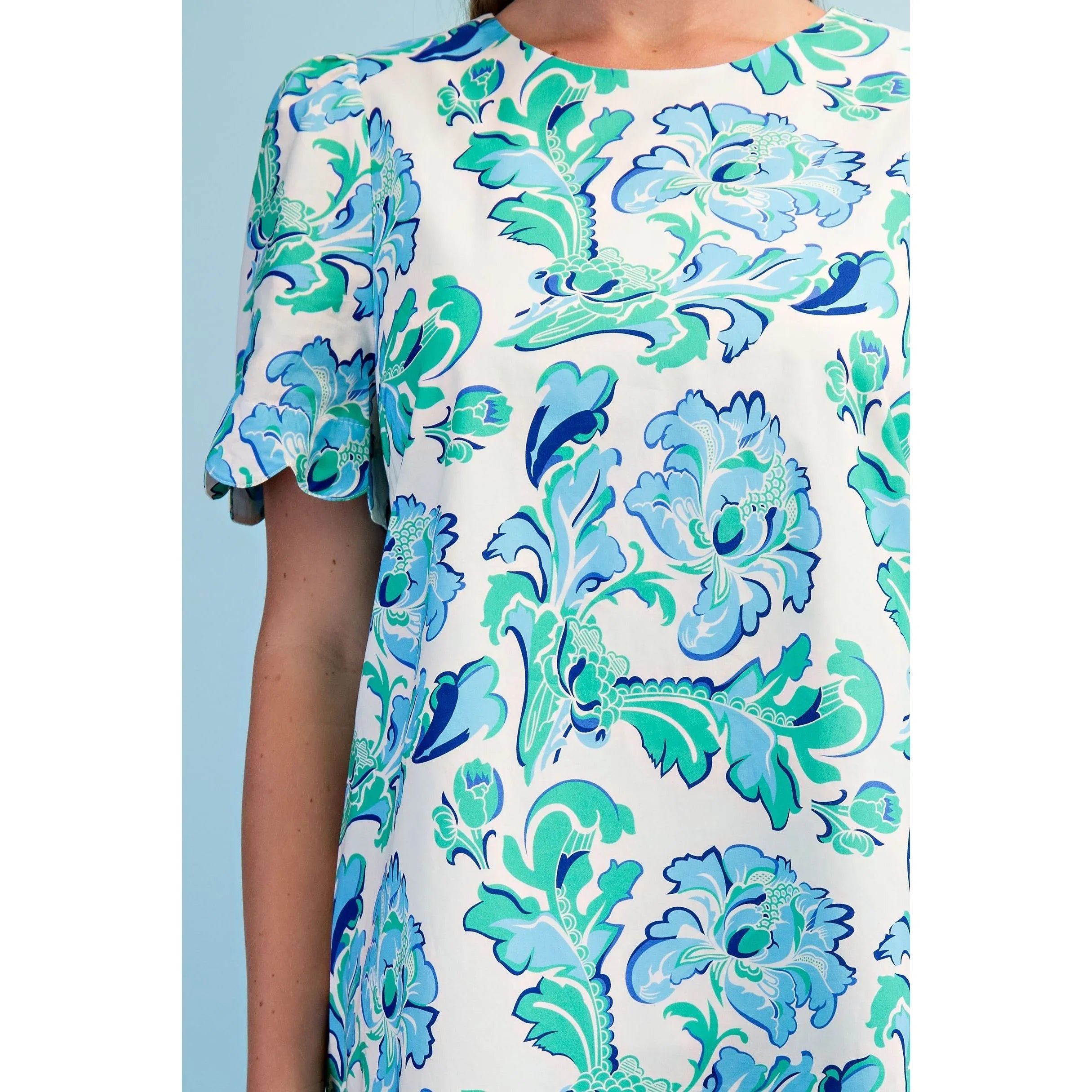 Women's Aqua Mix Printed Round Neck Mini Dress TY1228