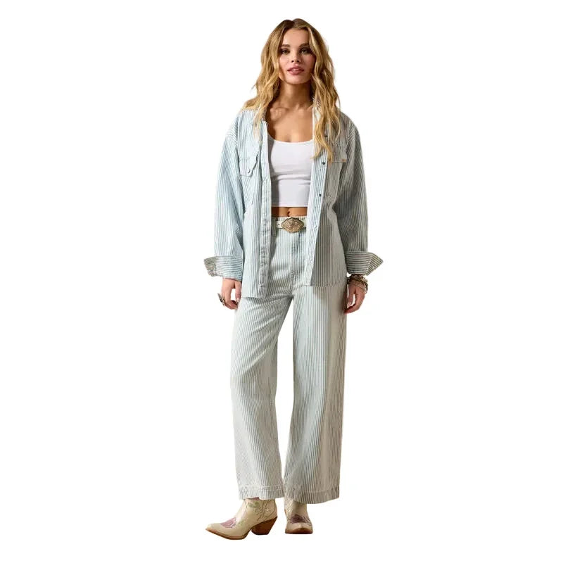 Women's Ariat Blue White Denim Stripe Shirt Jacket 10073889