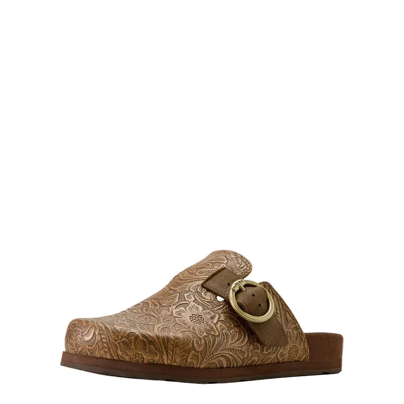 Women's Ariat Brown Floral Emboss Country Mule Slip On Shoes 10074266