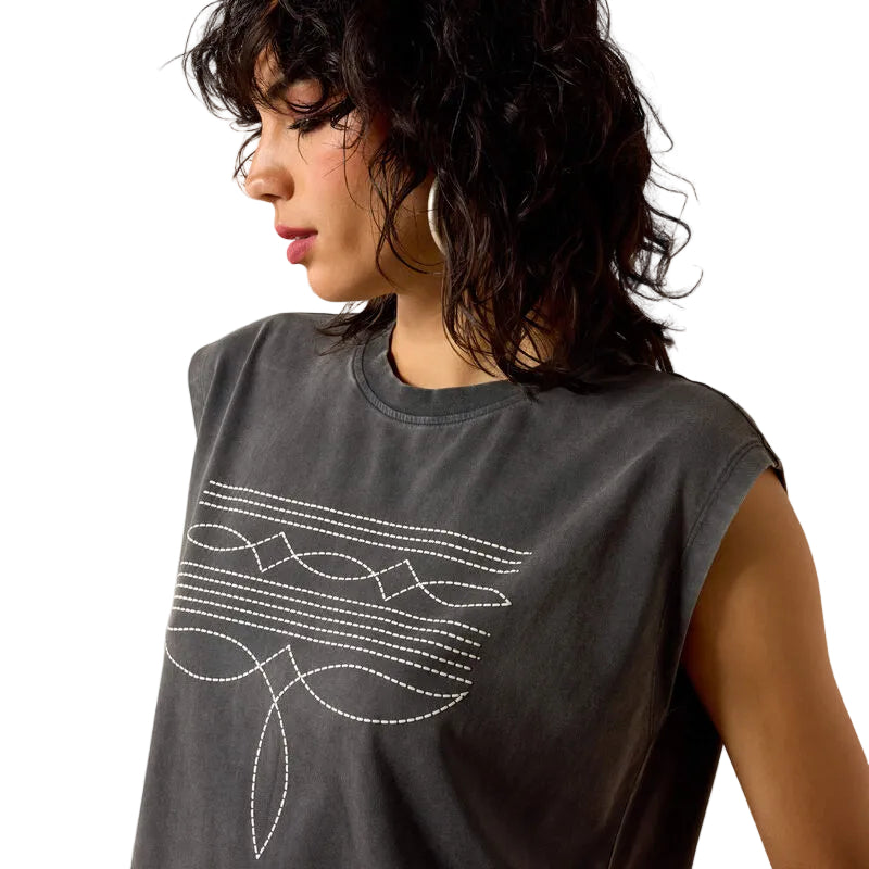 Women's Ariat Charcoal Mineral Wash Dallas Cropped T-Shirt 10071109
