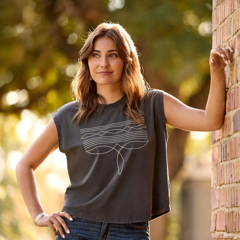 Women's Ariat Charcoal Mineral Wash Dallas Cropped T-Shirt 10071109