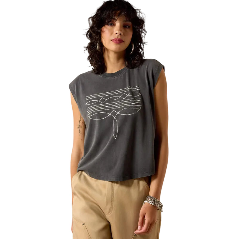 Women's Ariat Charcoal Mineral Wash Dallas Cropped T-Shirt 10071109
