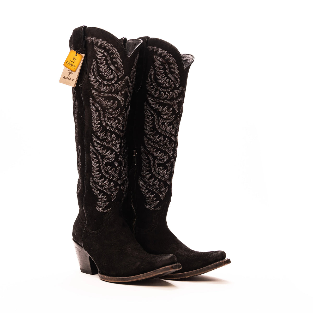 Women's Ariat Distressed Black Suede Tall Laramie Boots 18" 10046988