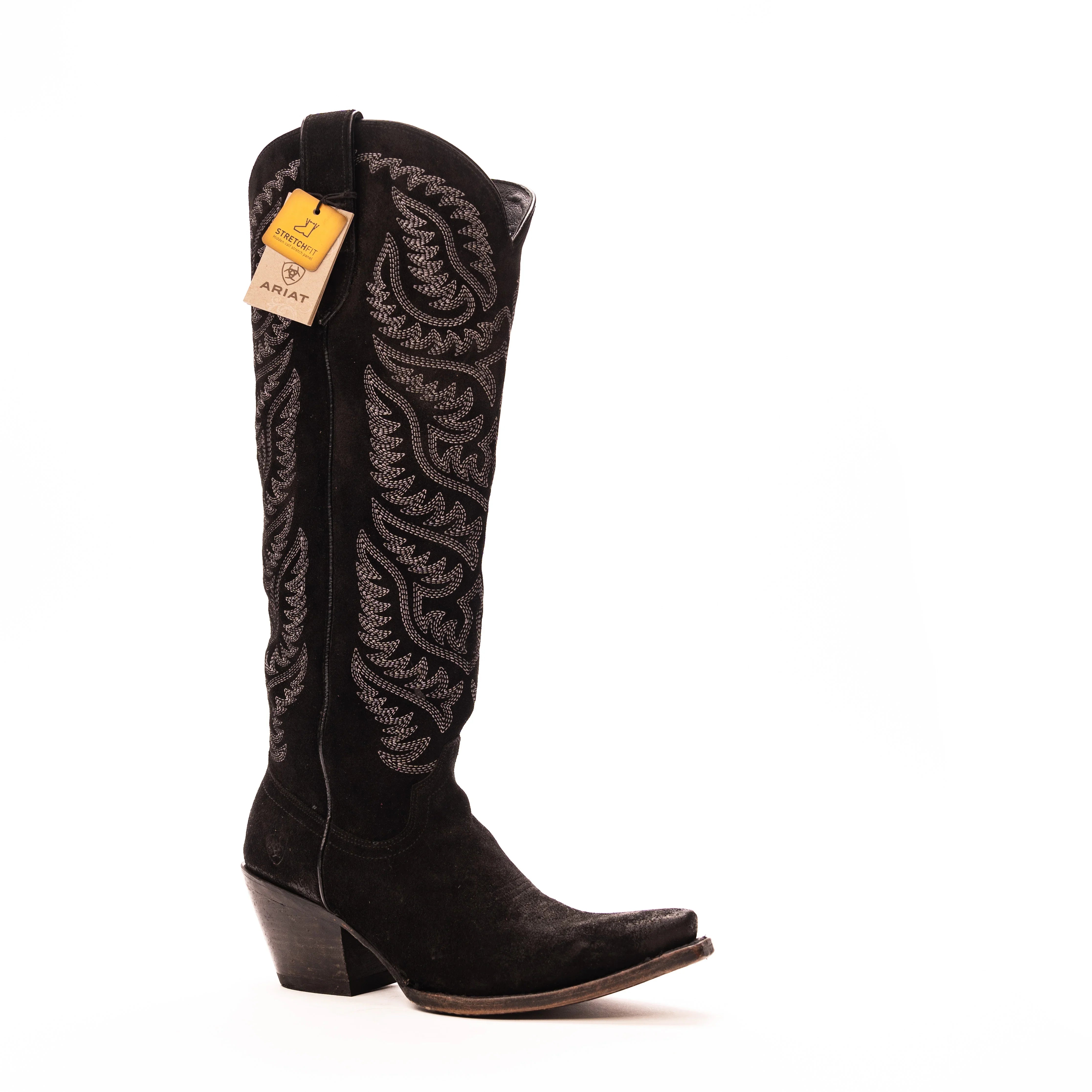 Women's Ariat Distressed Black Suede Tall Laramie Boots 18" 10046988