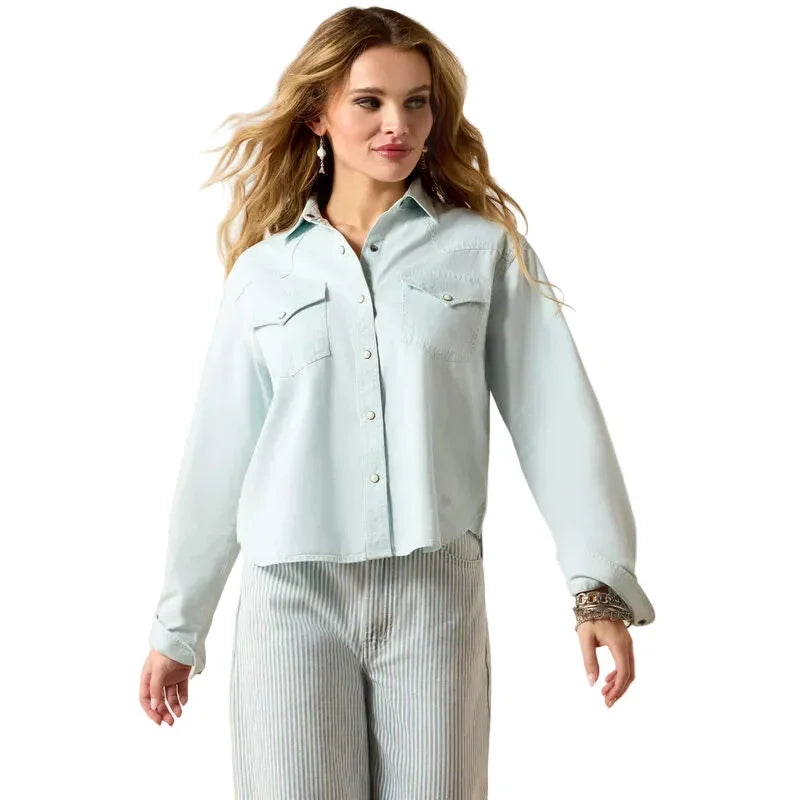Women's Ariat Light Wash Indigo Asheville Snap Shirt 10071774