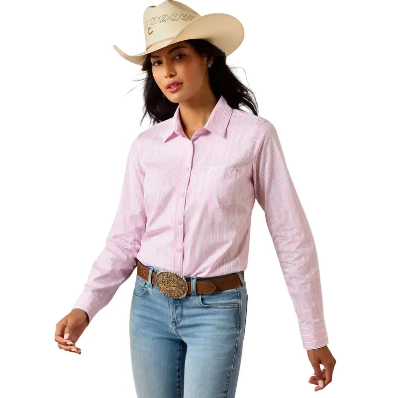 Women's Ariat Pink Lavender Stripe Kirby Stretch Shirt 10073478