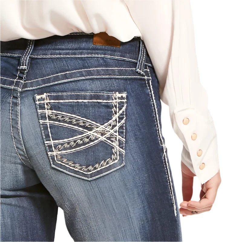 Women's Ariat Trouser Mid Rise Stretch Entwined Wide Leg Jean 10025302 - Crazy House Western Wear