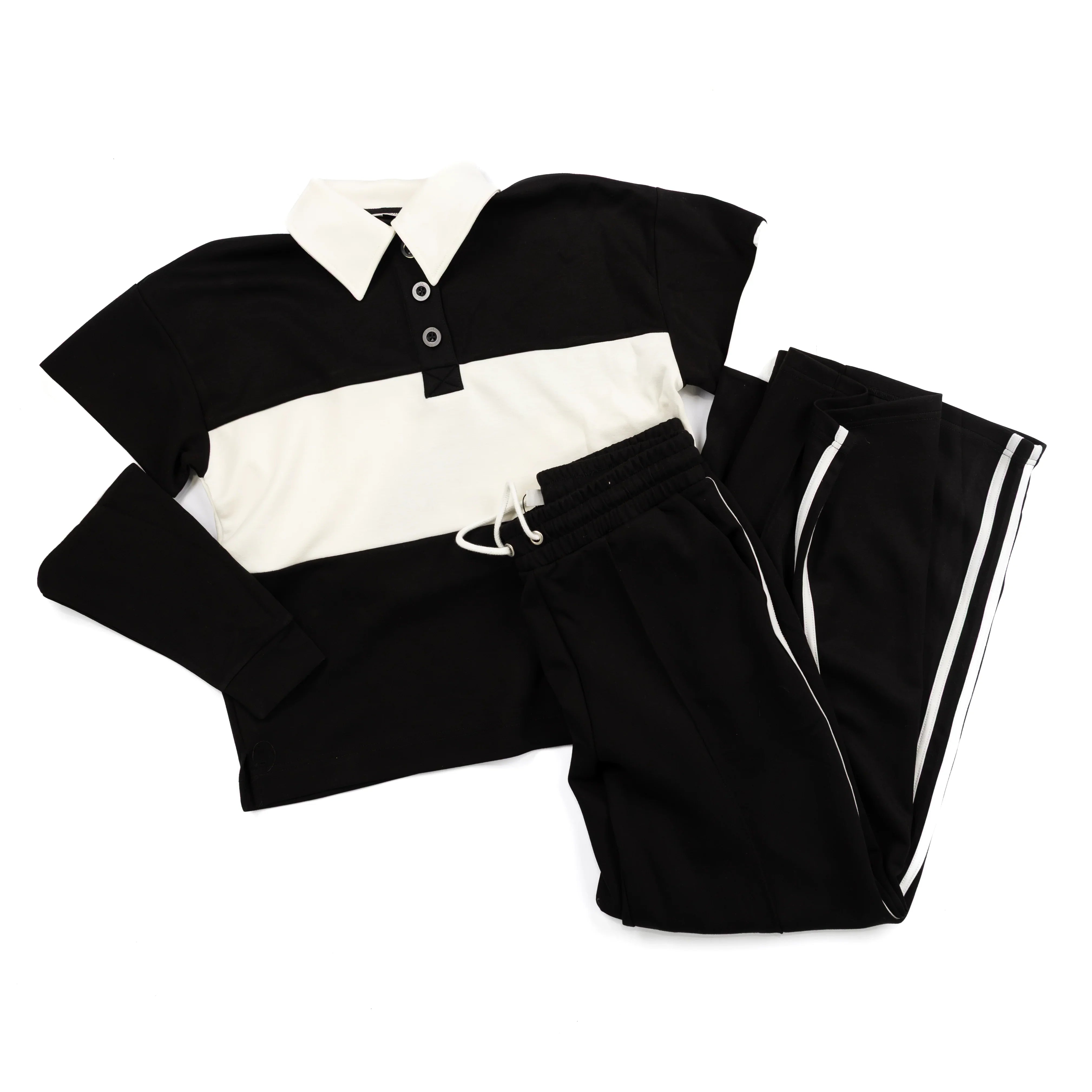 Women's B.Young White and Black Contrast Polo Pullover