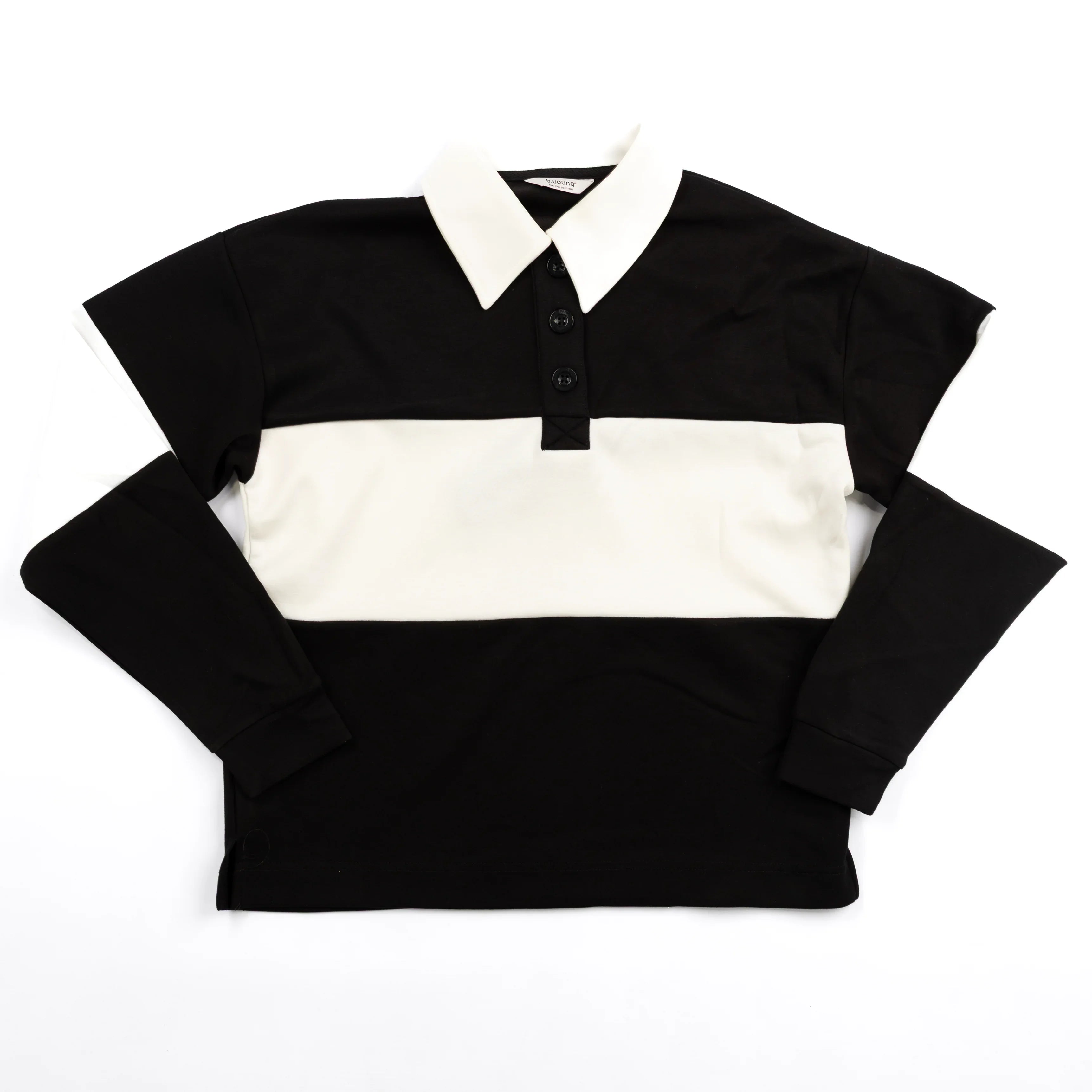 Women's B.Young White and Black Contrast Polo Pullover