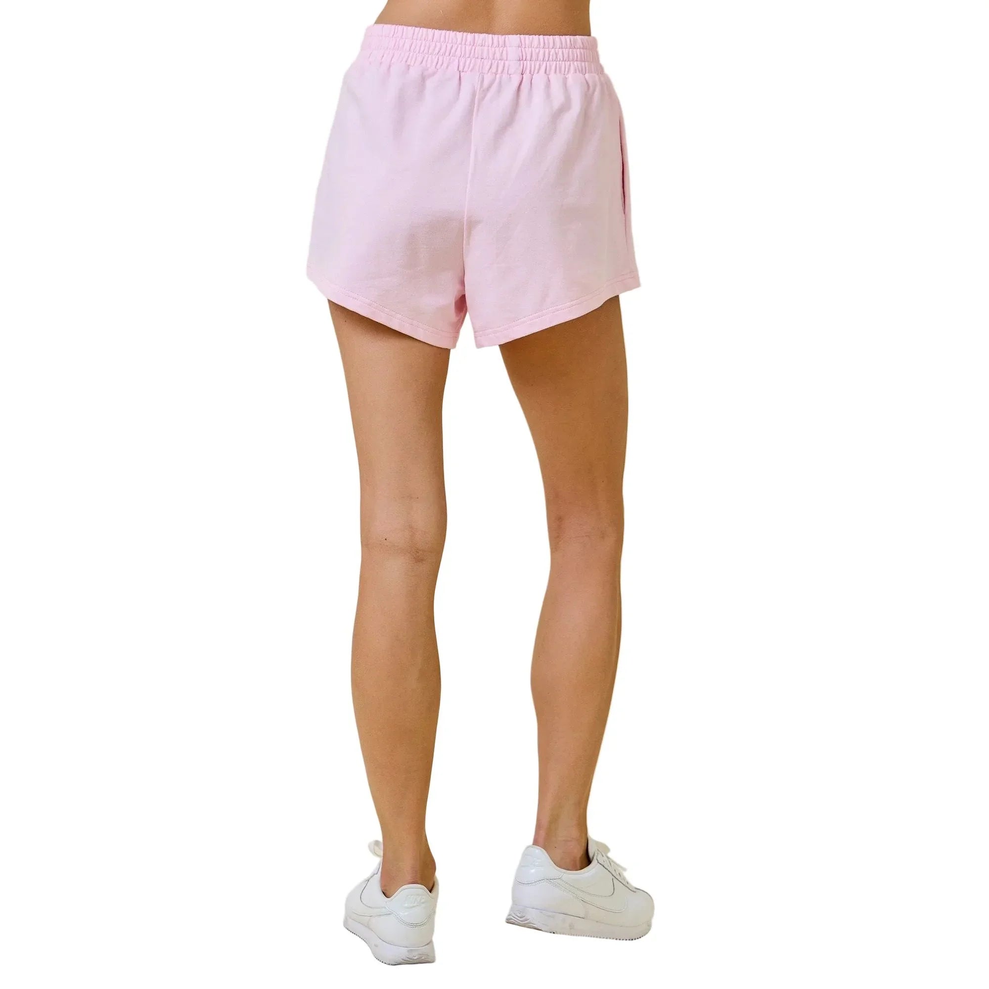 Women's Baby Pink Relaxed Knit Sweat Shorts With Elastic Waistband A4097