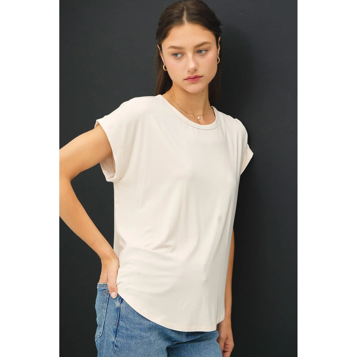Women's Bamboo/modal Round Neck Dolman Cap Sleeve Top 19250