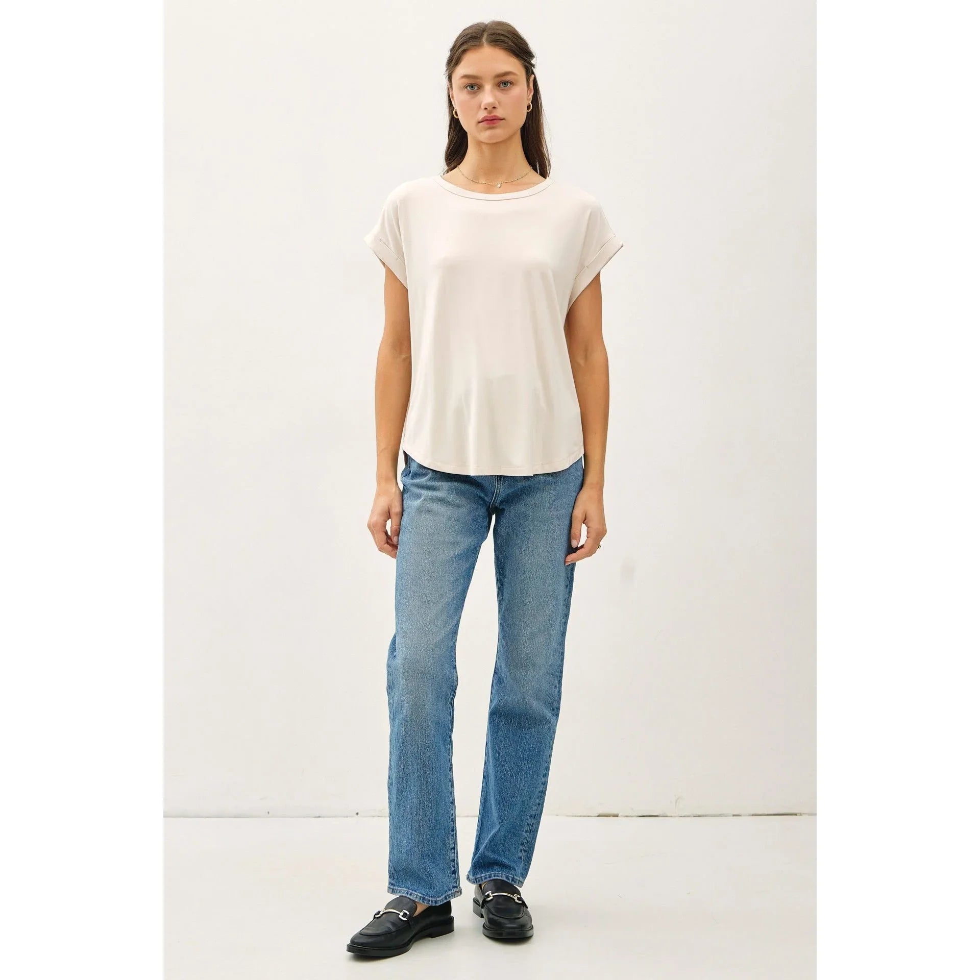 Women's Bamboo/modal Round Neck Dolman Cap Sleeve Top 19250