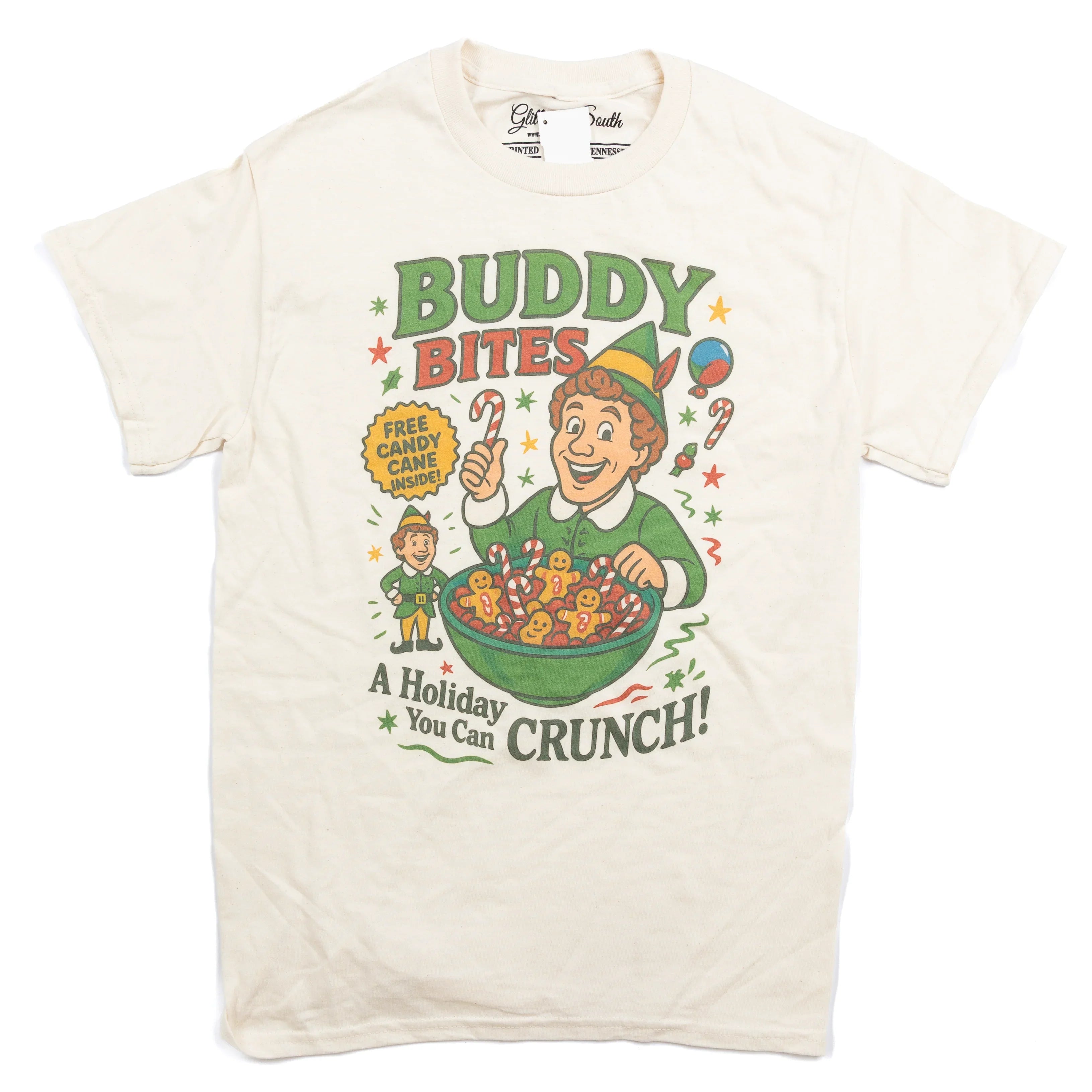 Women's Beige "Buddy Bites" Christmas T-shirt