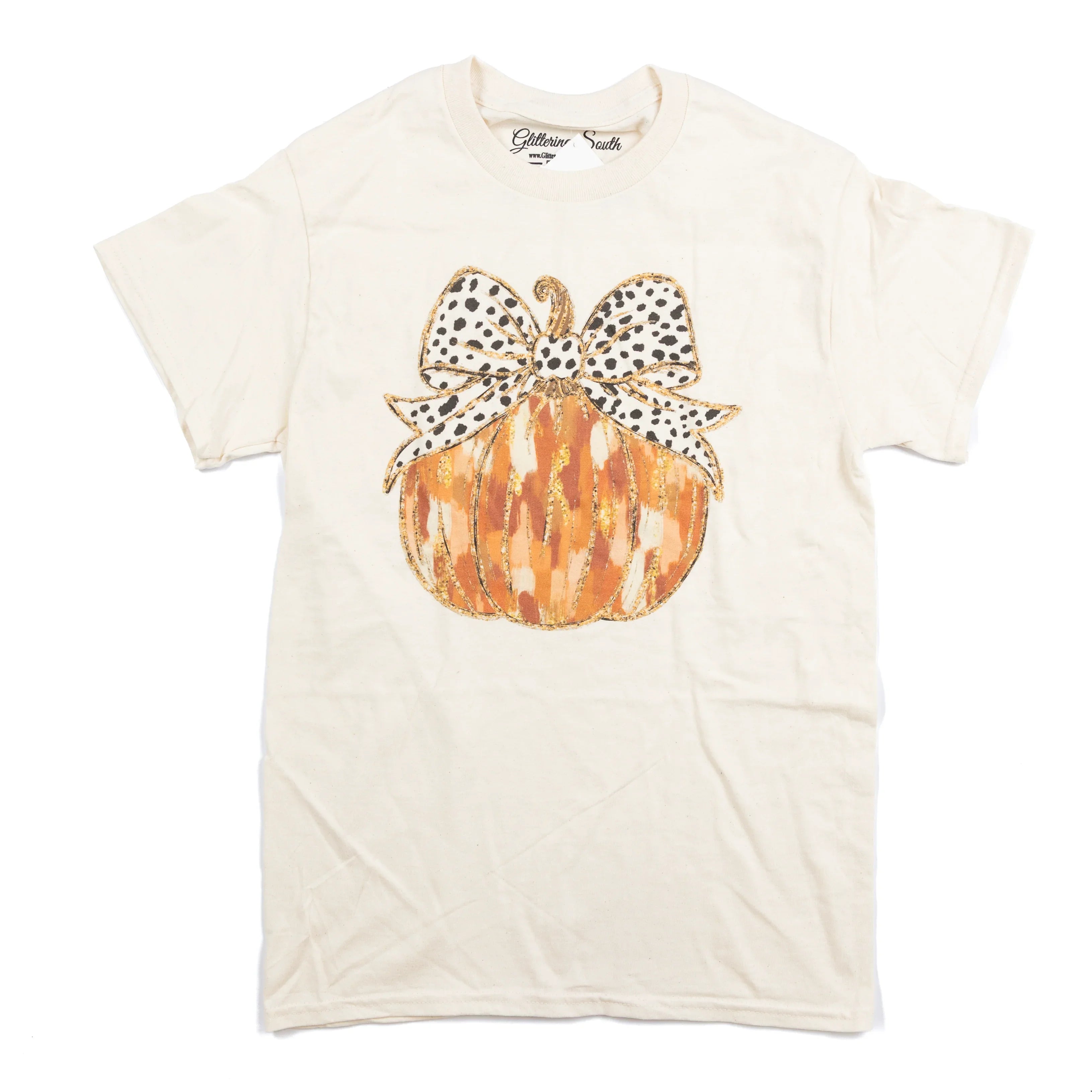 Women's Beige Dot Bow Pumpkin T-shirt