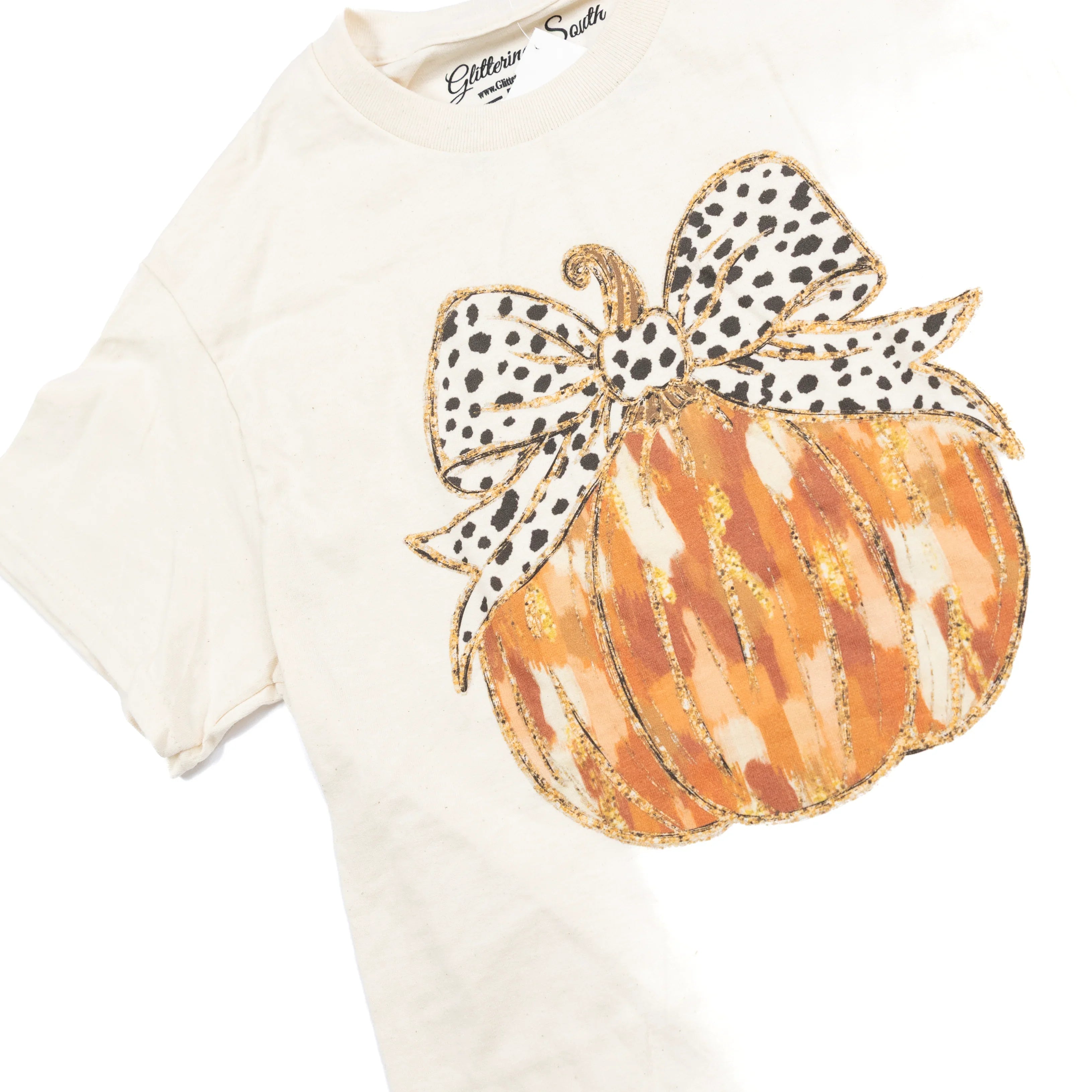 Women's Beige Dot Bow Pumpkin T-shirt