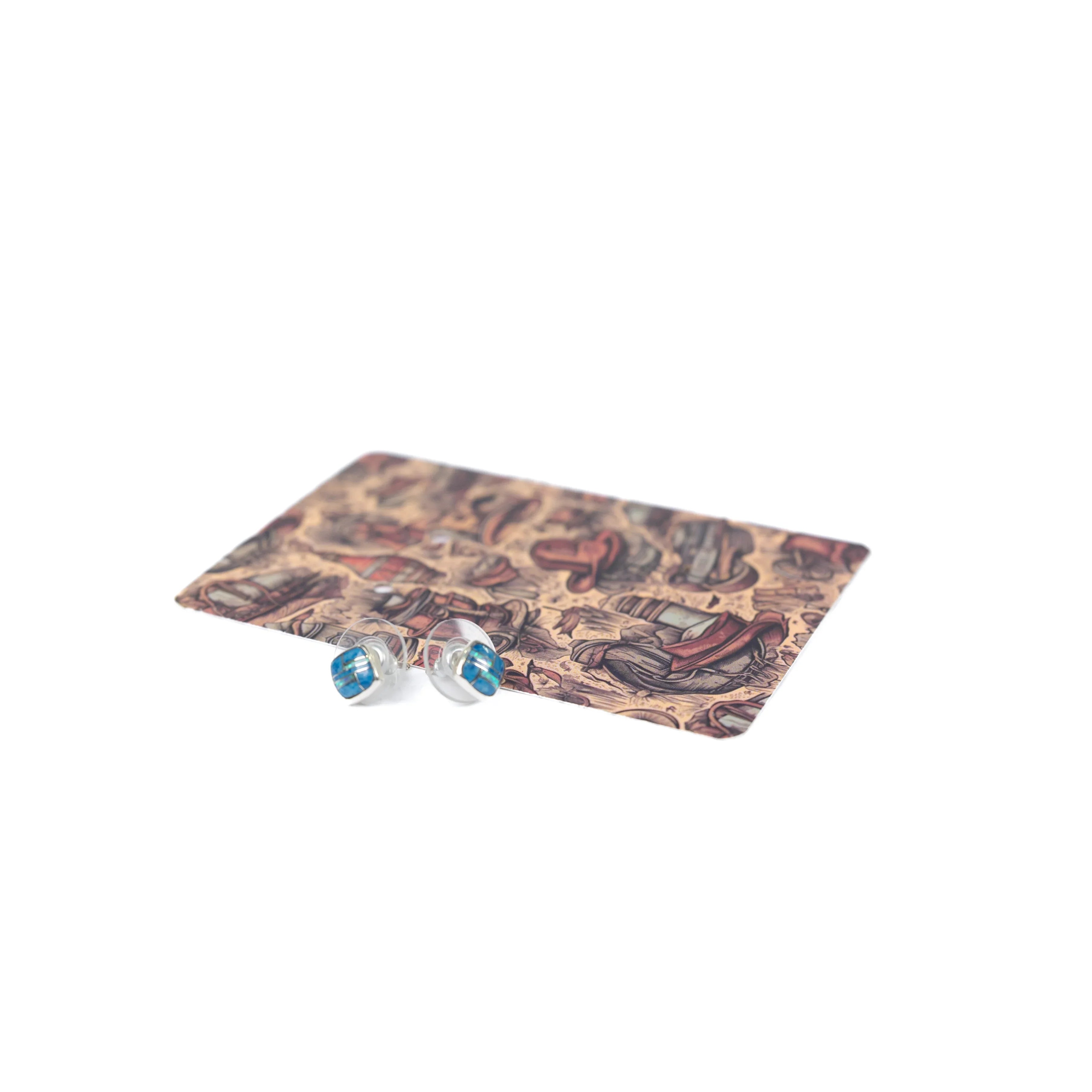 Women's Bilagaana Handmade Blue Turquoise Square Stud Earrings