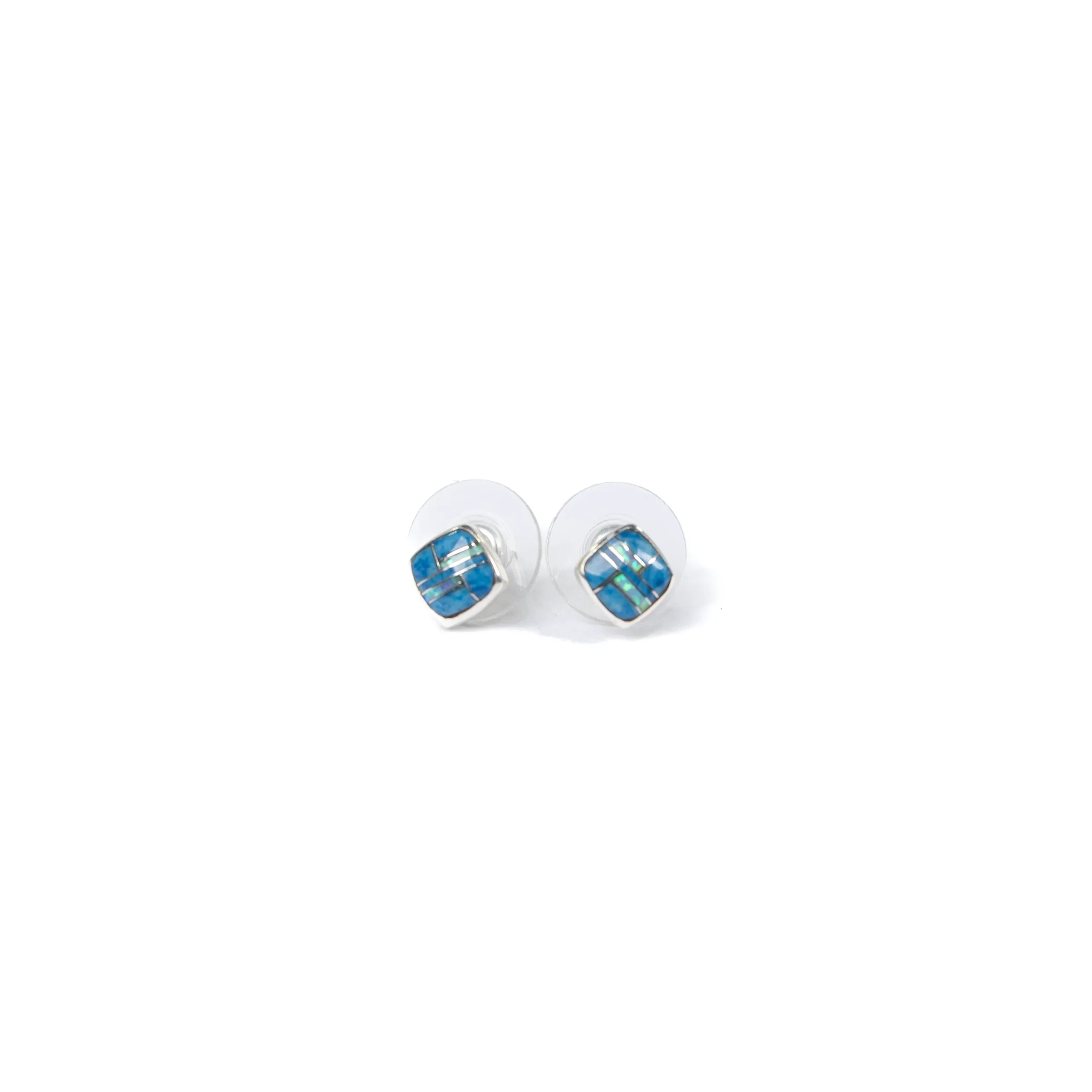 Women's Bilagaana Handmade Blue Turquoise Square Stud Earrings