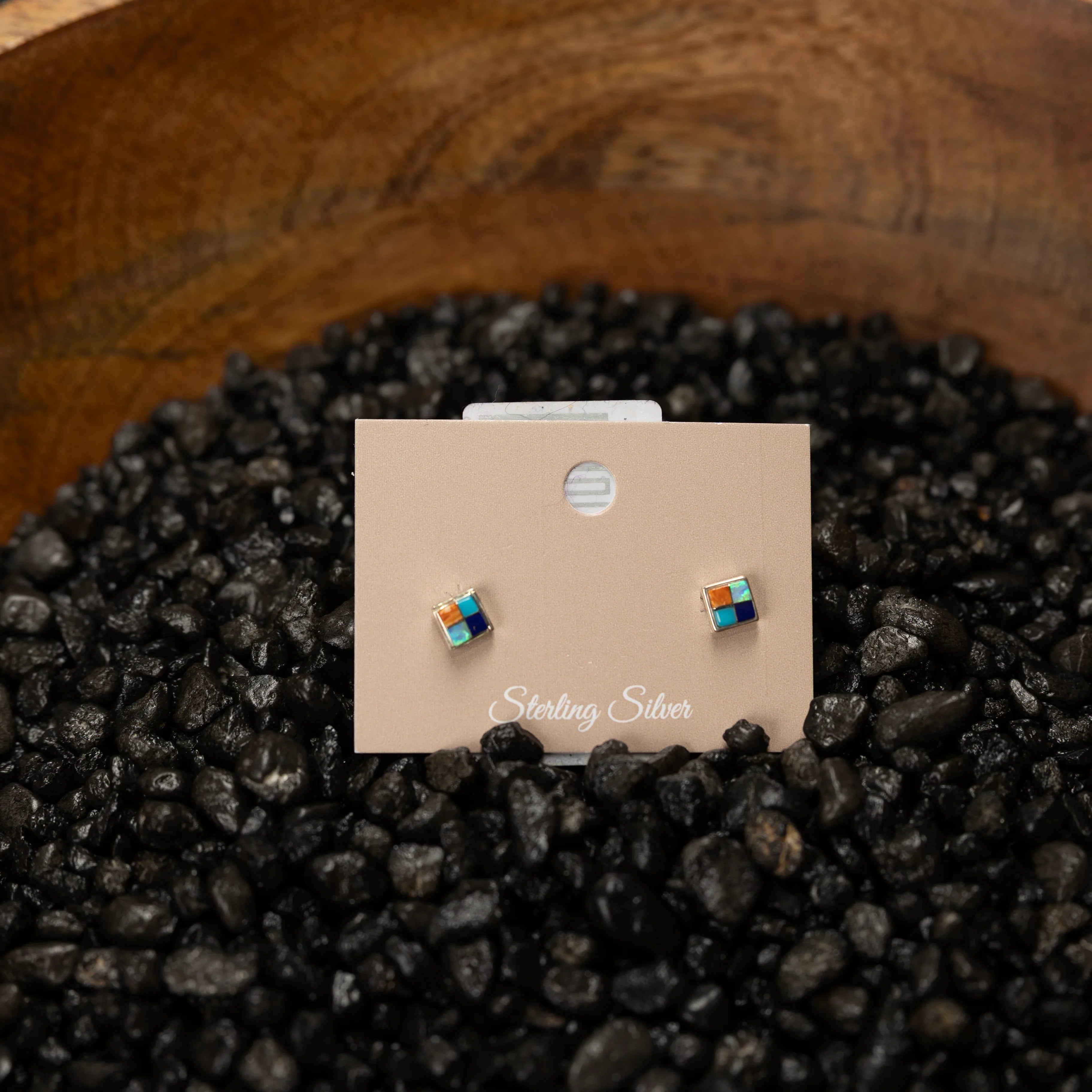 Women's Bilagaana Handmade Mini Square Multicolored Stone Stud