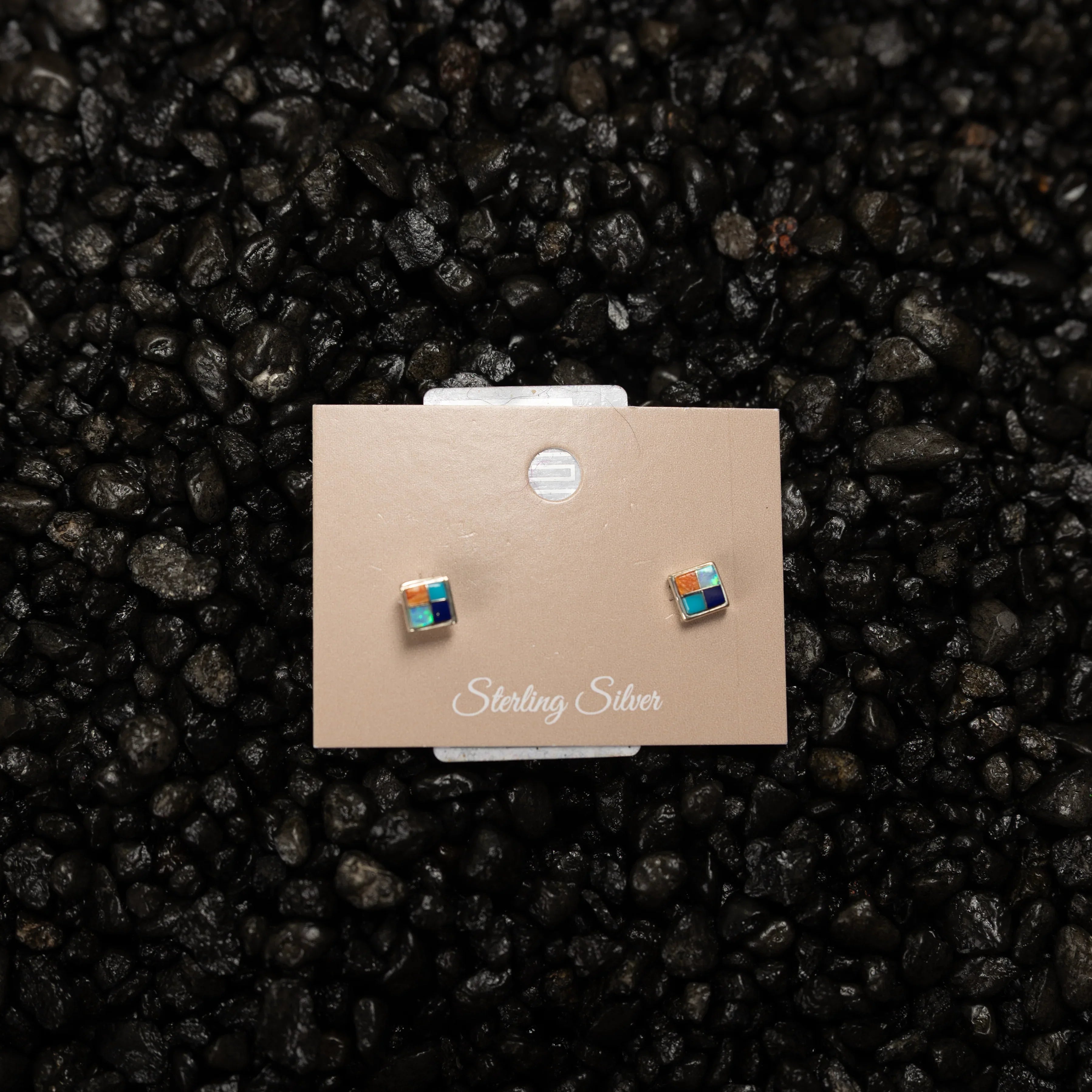Women's Bilagaana Handmade Mini Square Multicolored Stone Stud