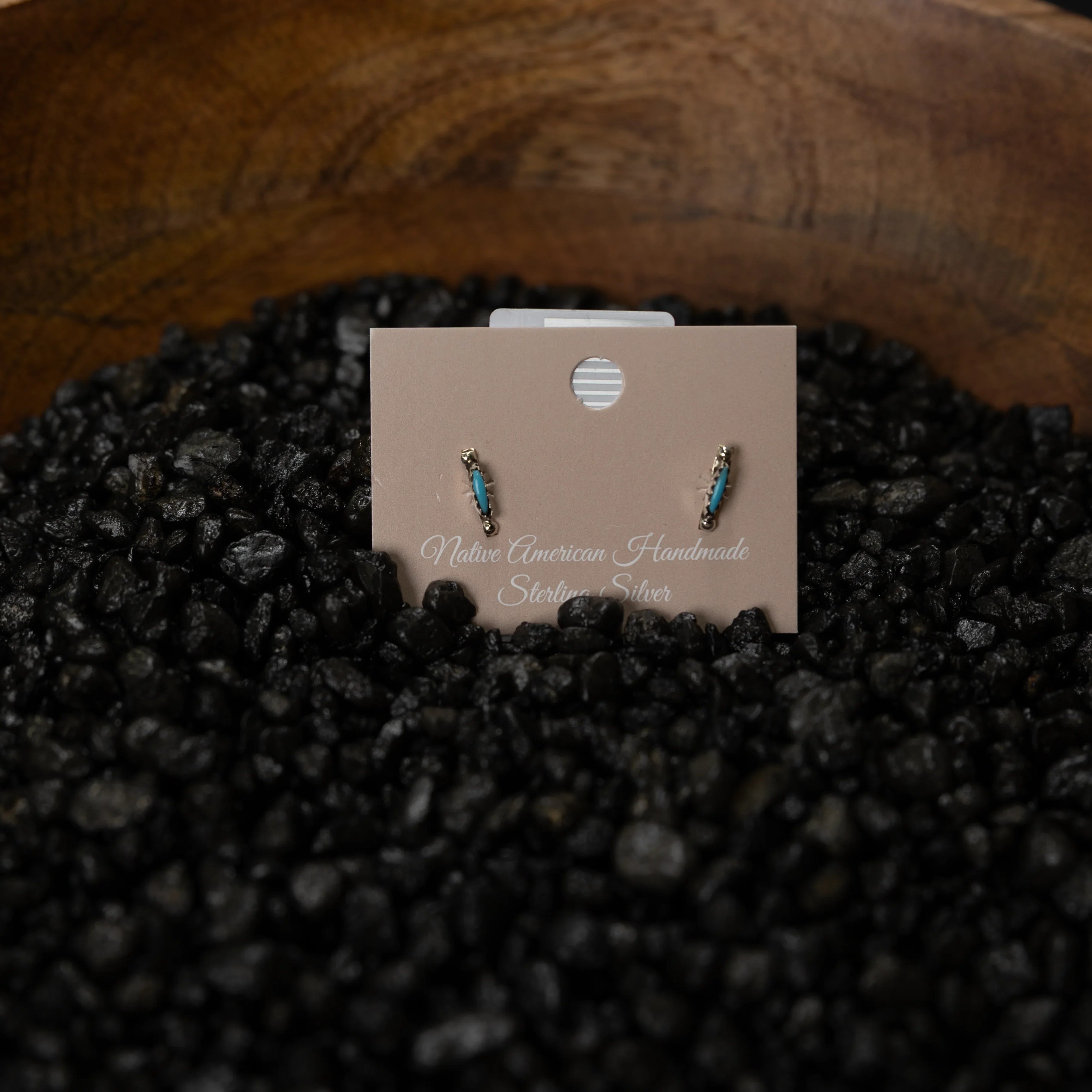 Women's Bilagaana Handmade Mini Turquoise Stone Bar with Silver Edges