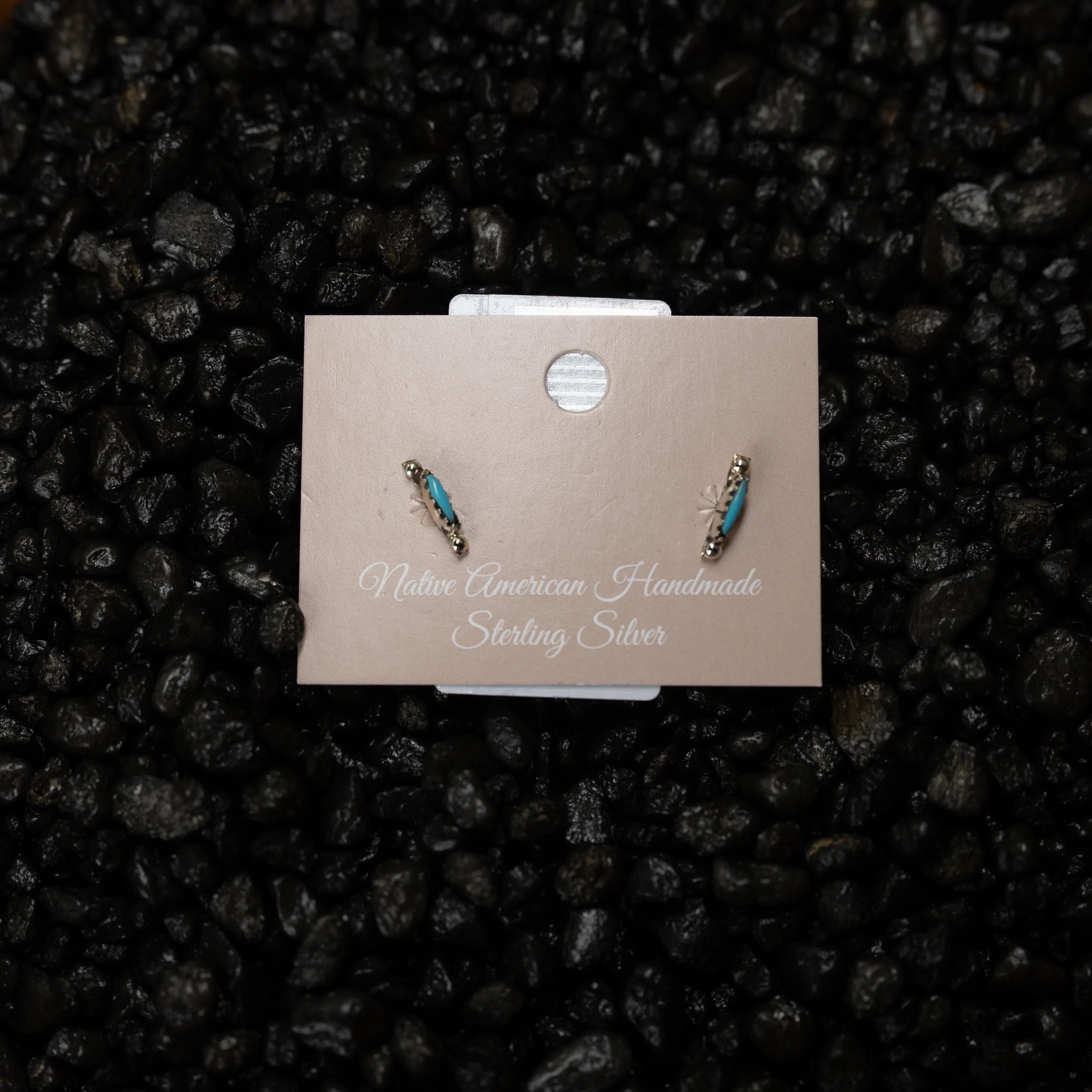Women's Bilagaana Handmade Mini Turquoise Stone Bar with Silver Edges