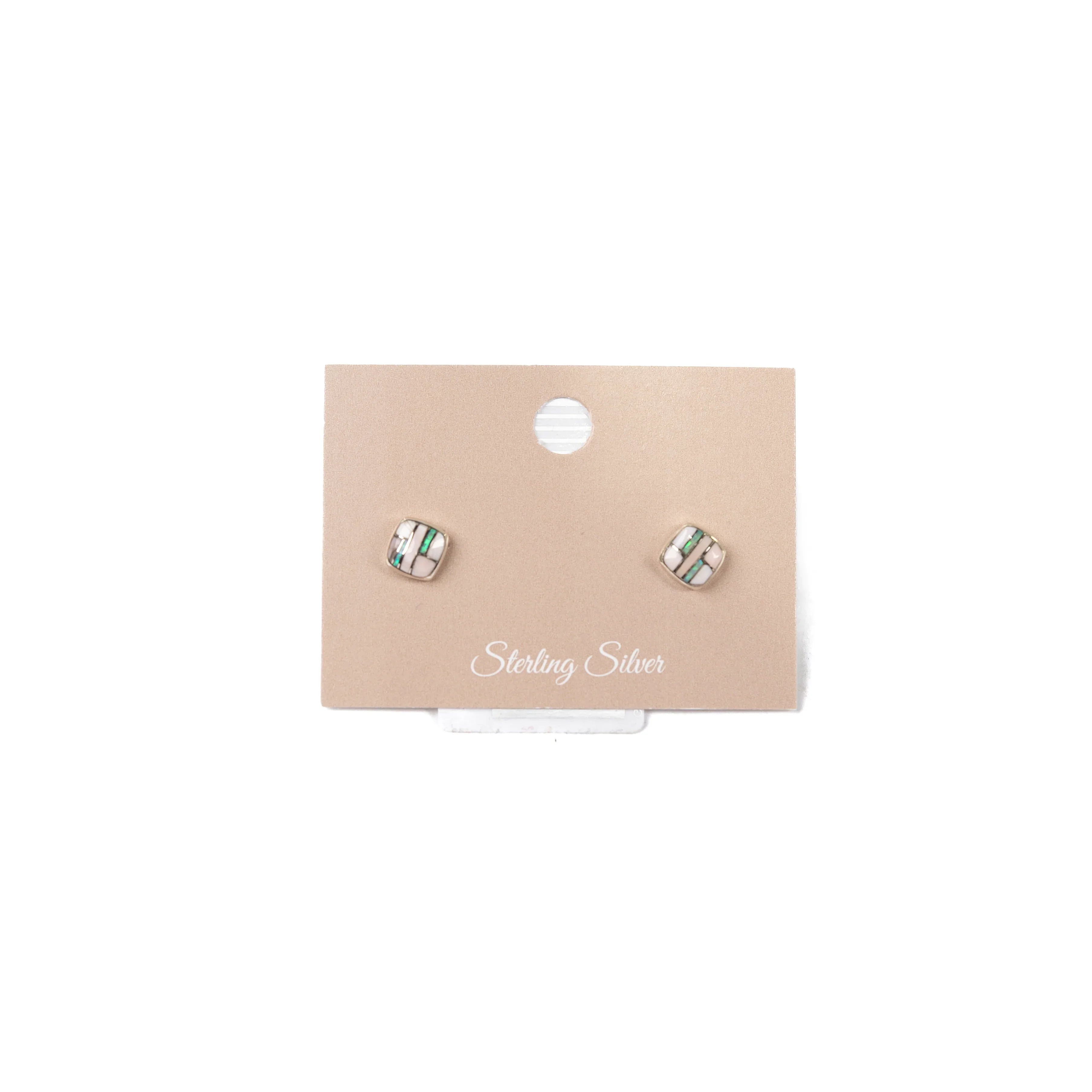 Women's Bilagaana Handmade Multicolor Square Opal Studs