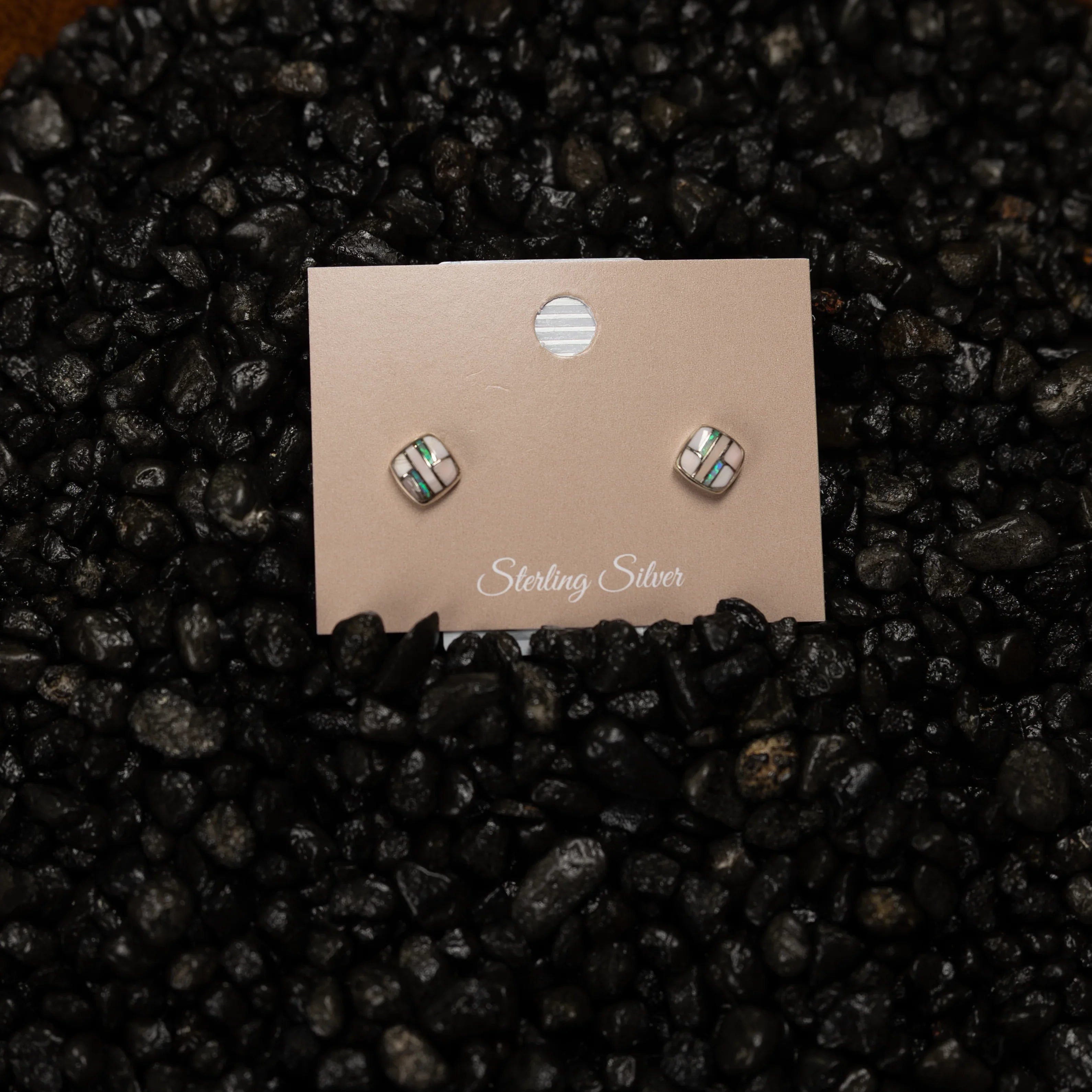 Women's Bilagaana Handmade Multicolor Square Opal Studs