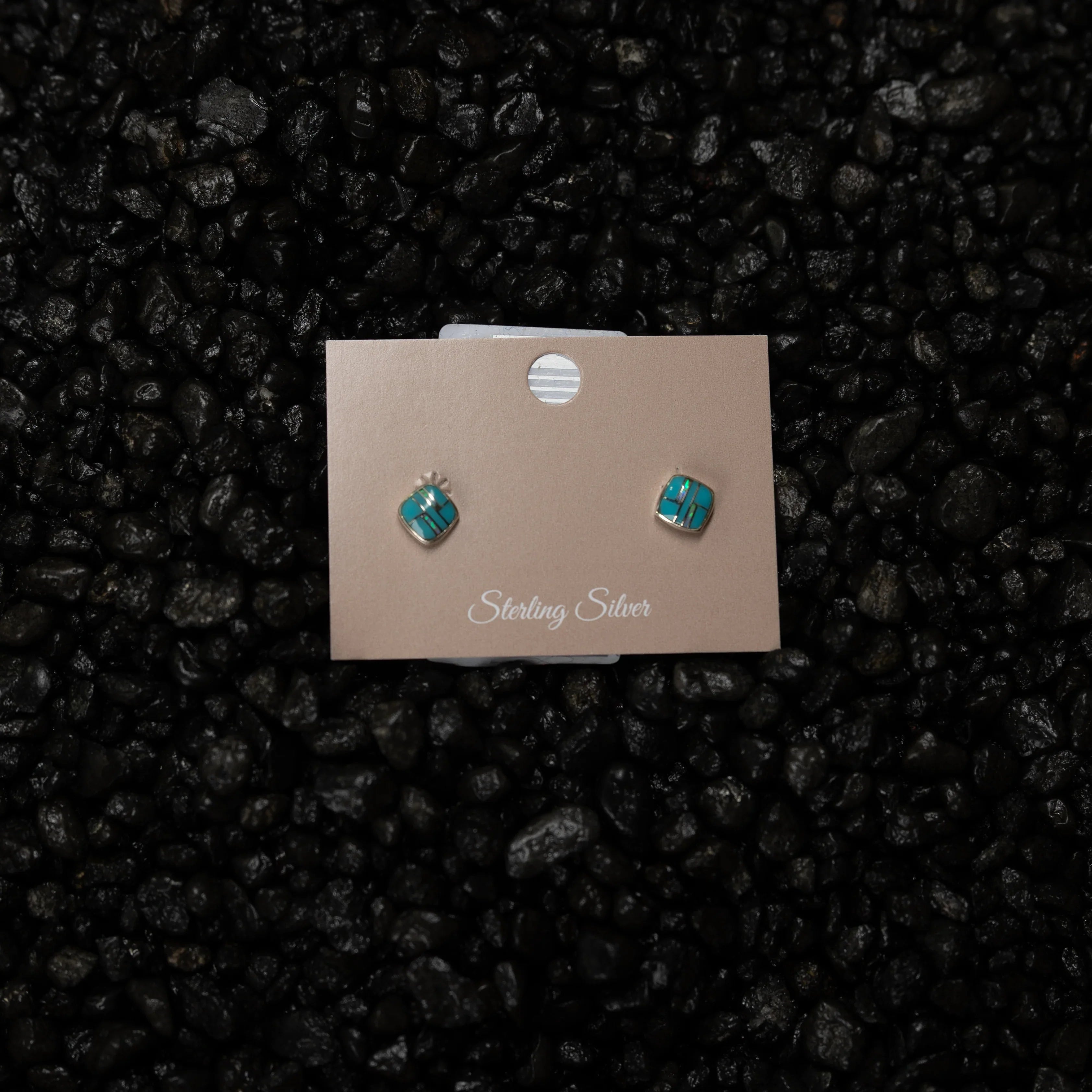 Women's Bilagaana Handmade Multicolor Square Opal Studs
