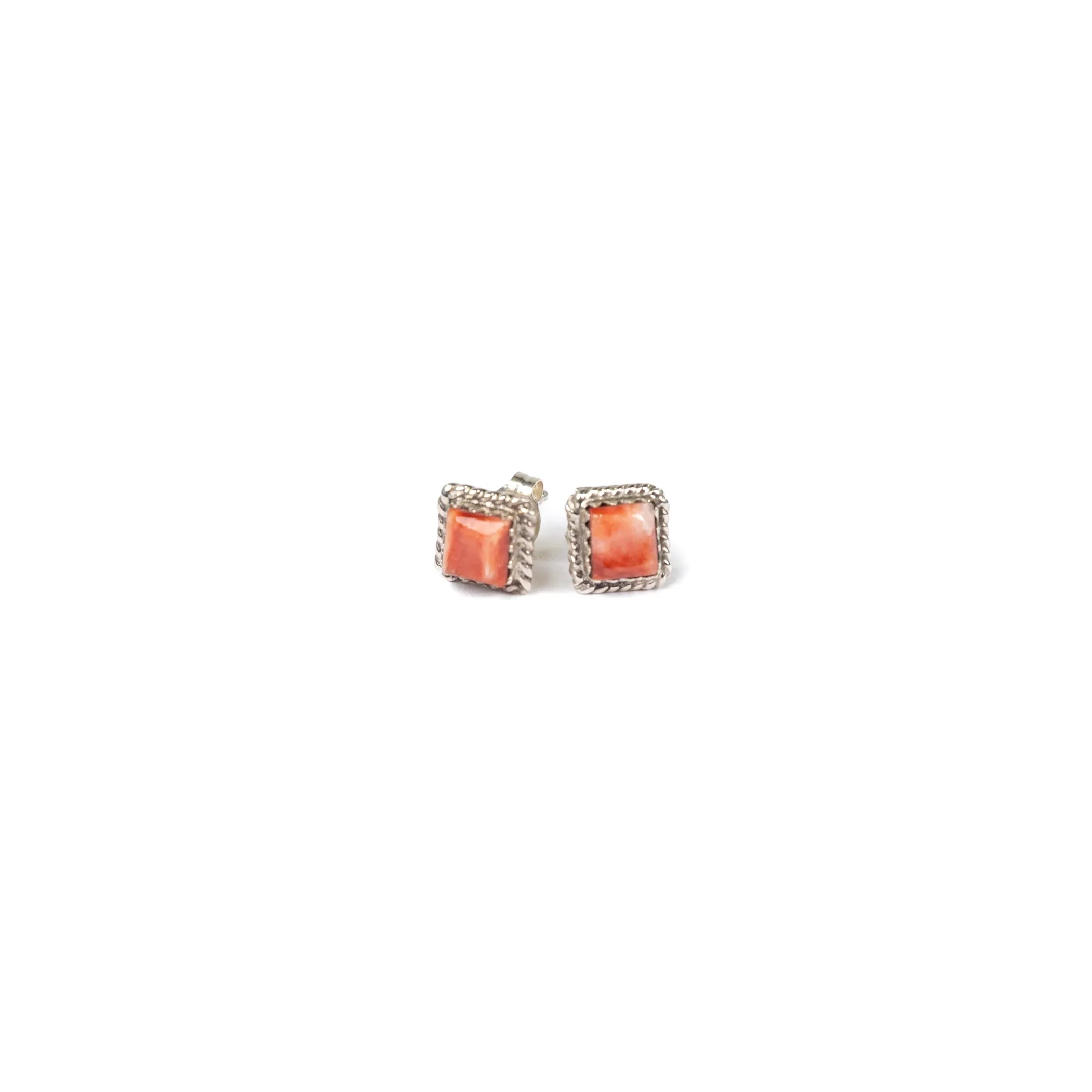 Women's Bilagaana Handmade Red Square Stud Earrings