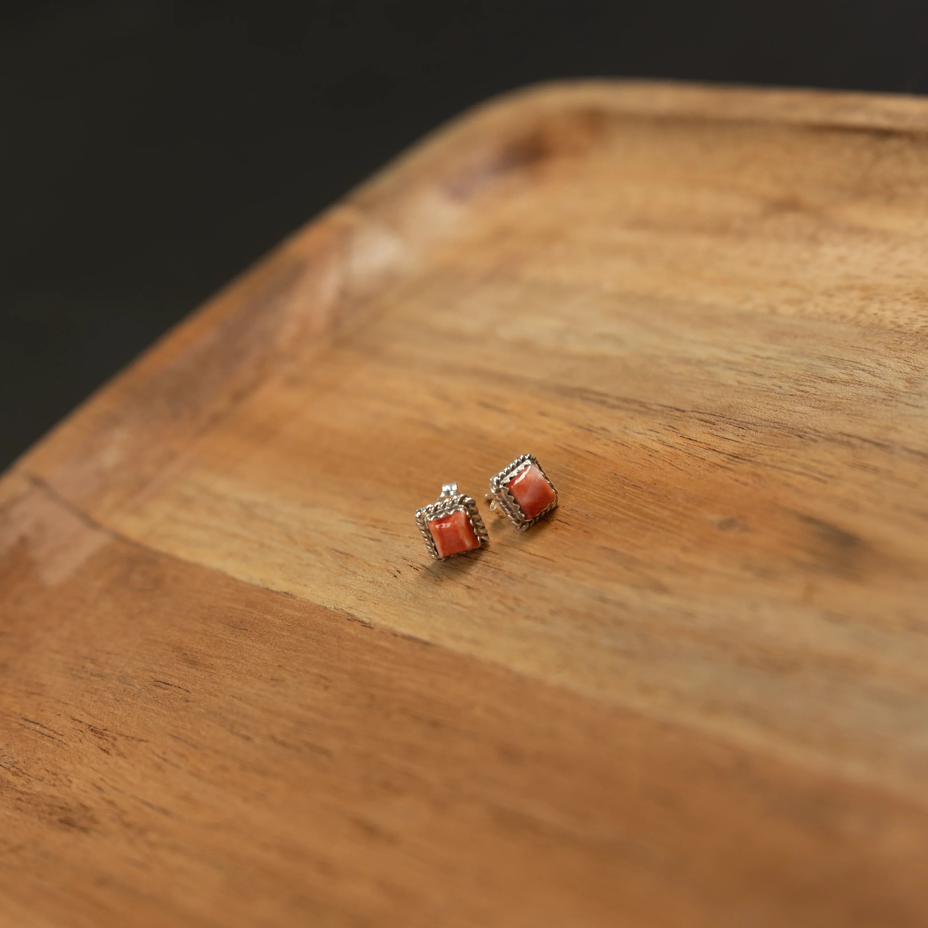 Women's Bilagaana Handmade Red Square Stud Earrings