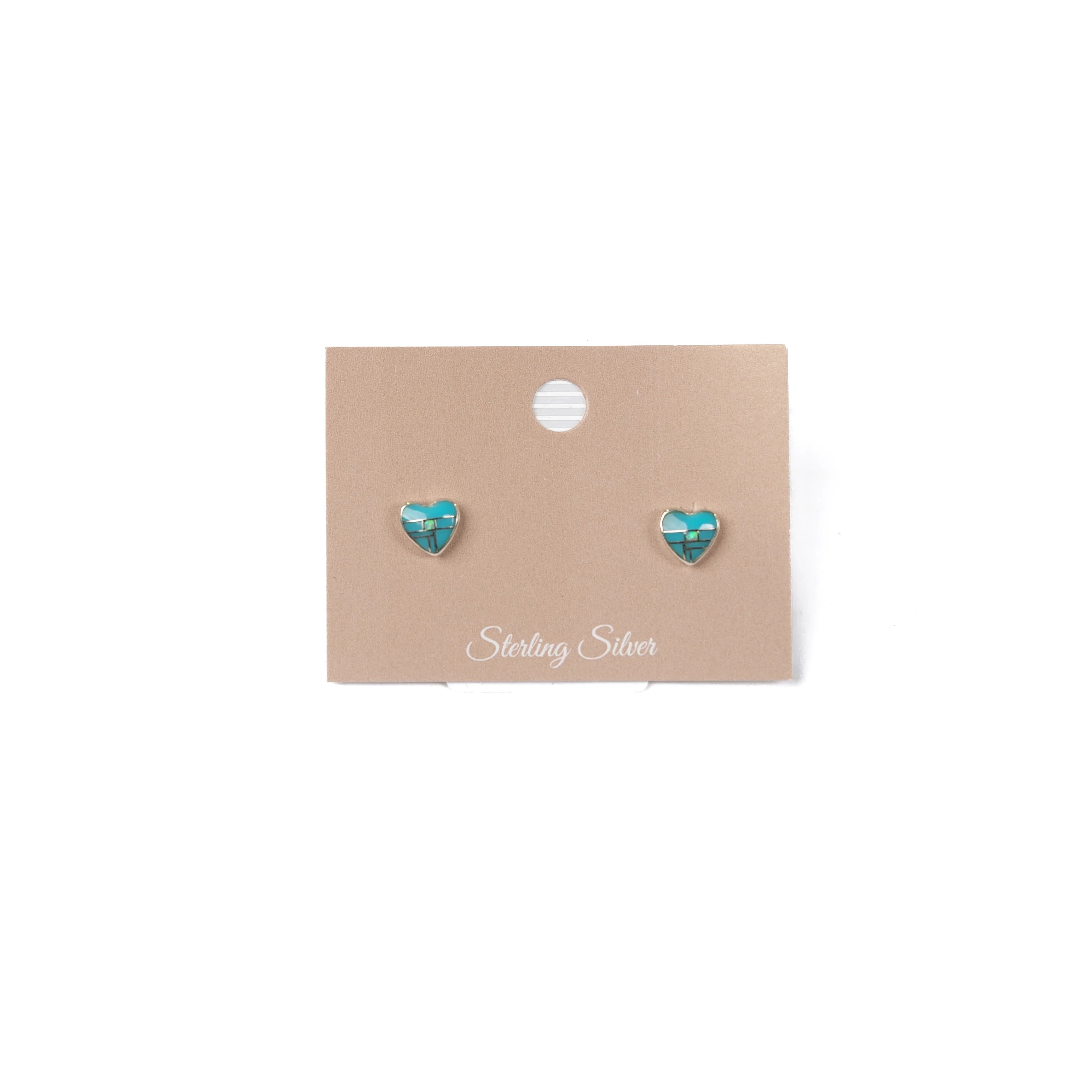 Women's Bilagaana Handmade Turquoise Opal Heart Studs