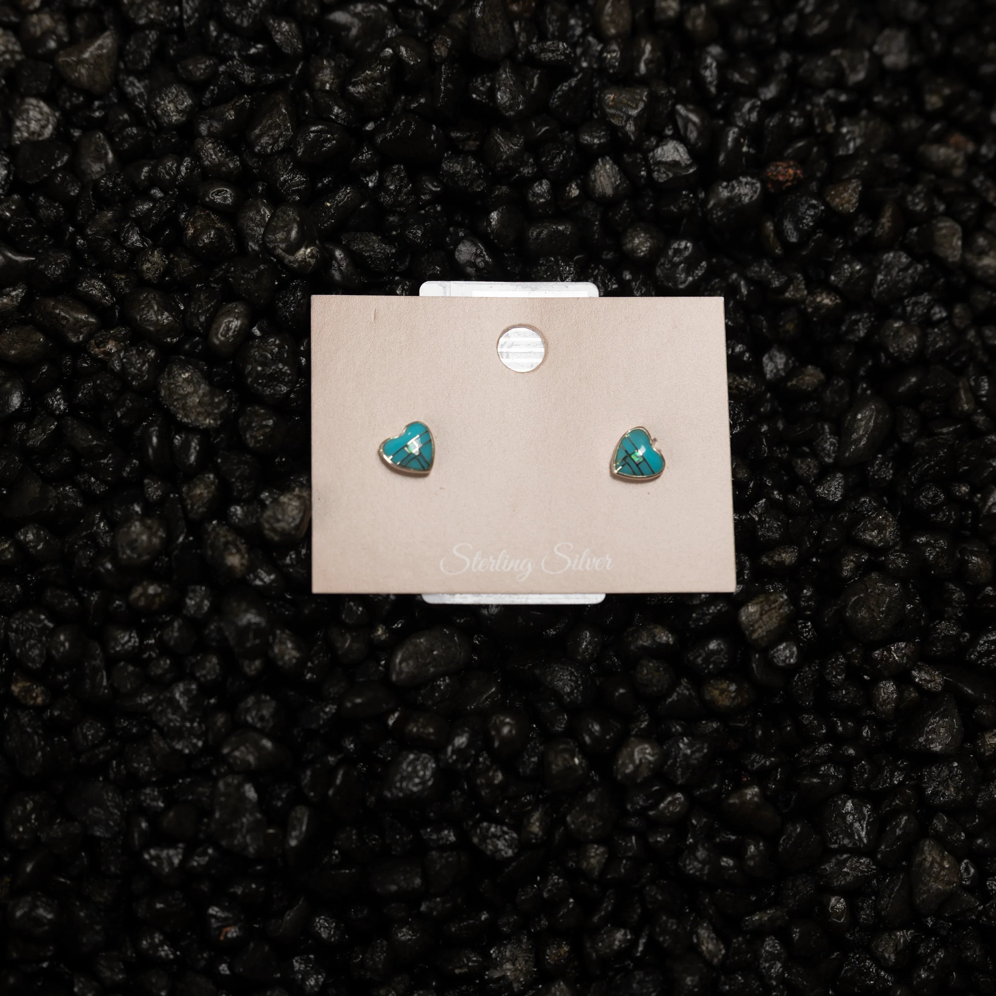Women's Bilagaana Handmade Turquoise Opal Heart Studs