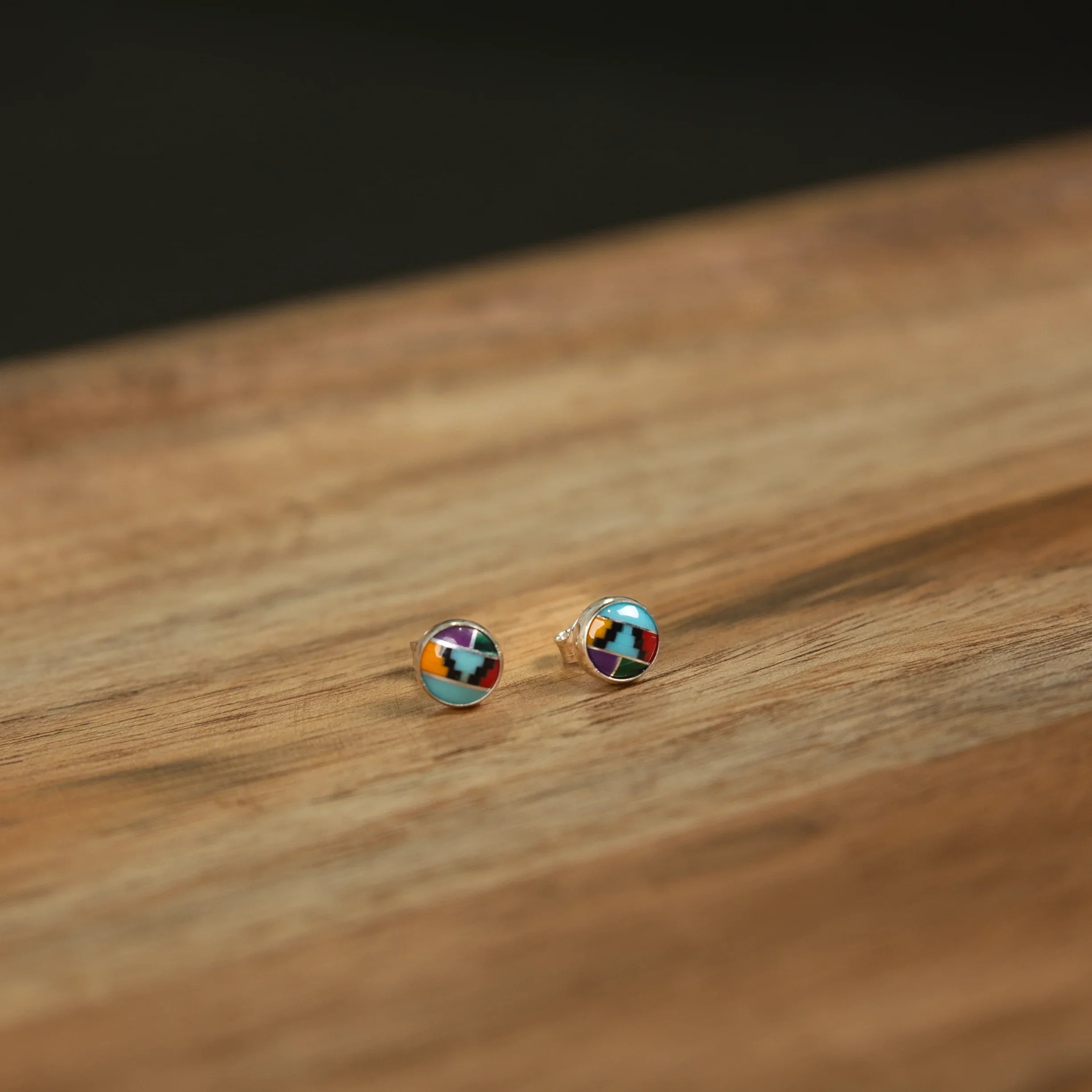 Women's Bilagaana Mini Circle Multicolor Stone Studs