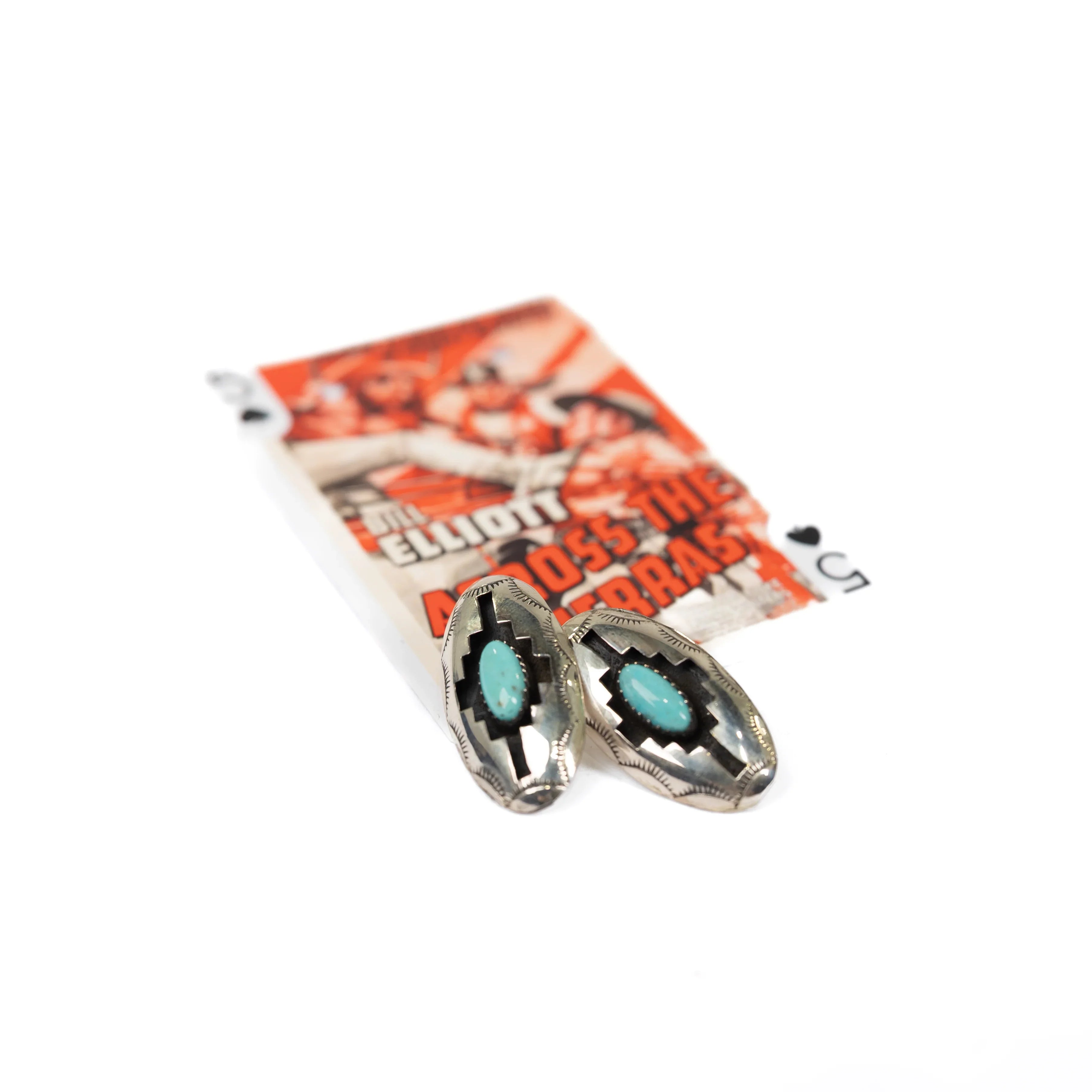 Women's Bilagaana Silver and Turquoise Earrings with Black Inlay