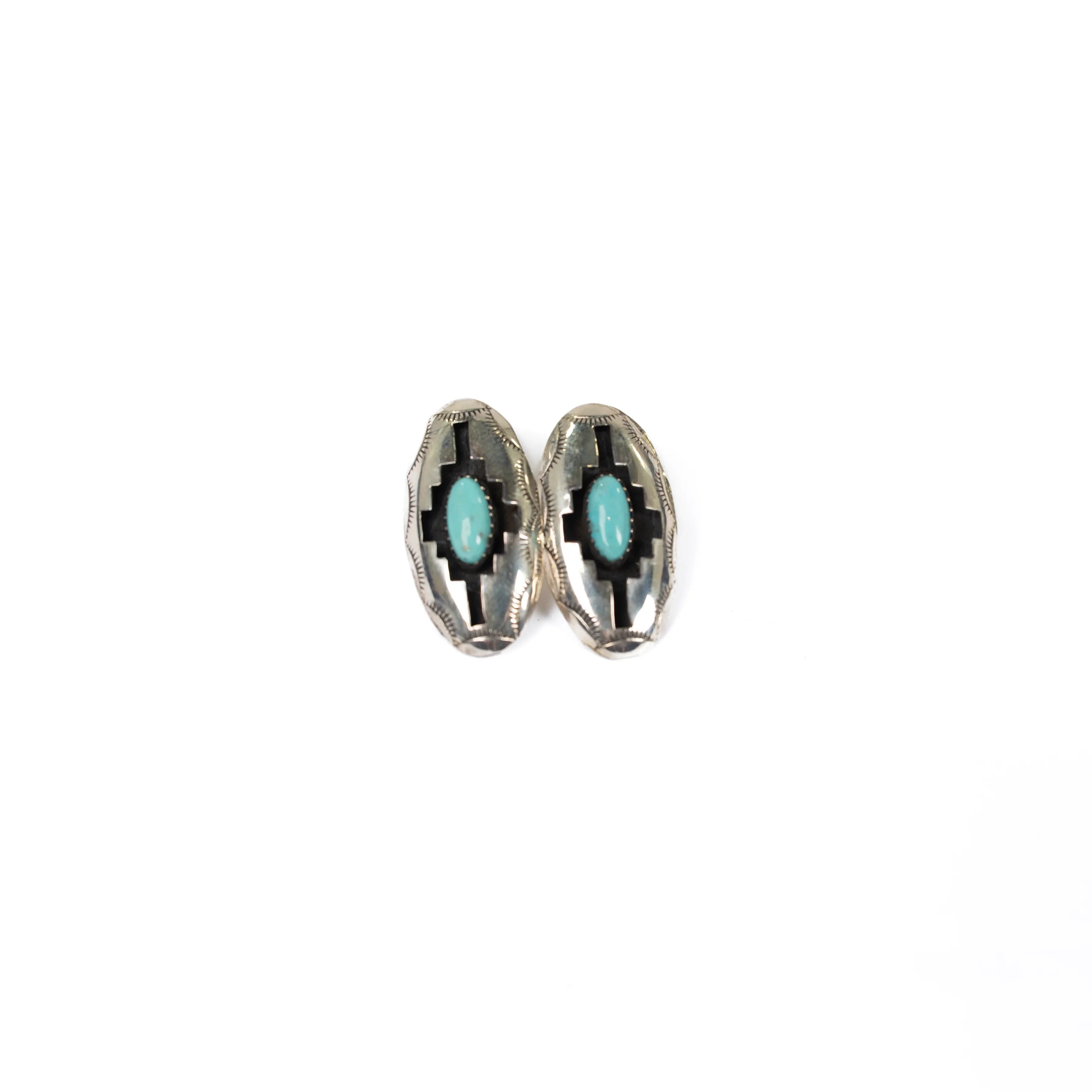 Women's Bilagaana Silver and Turquoise Earrings with Black Inlay