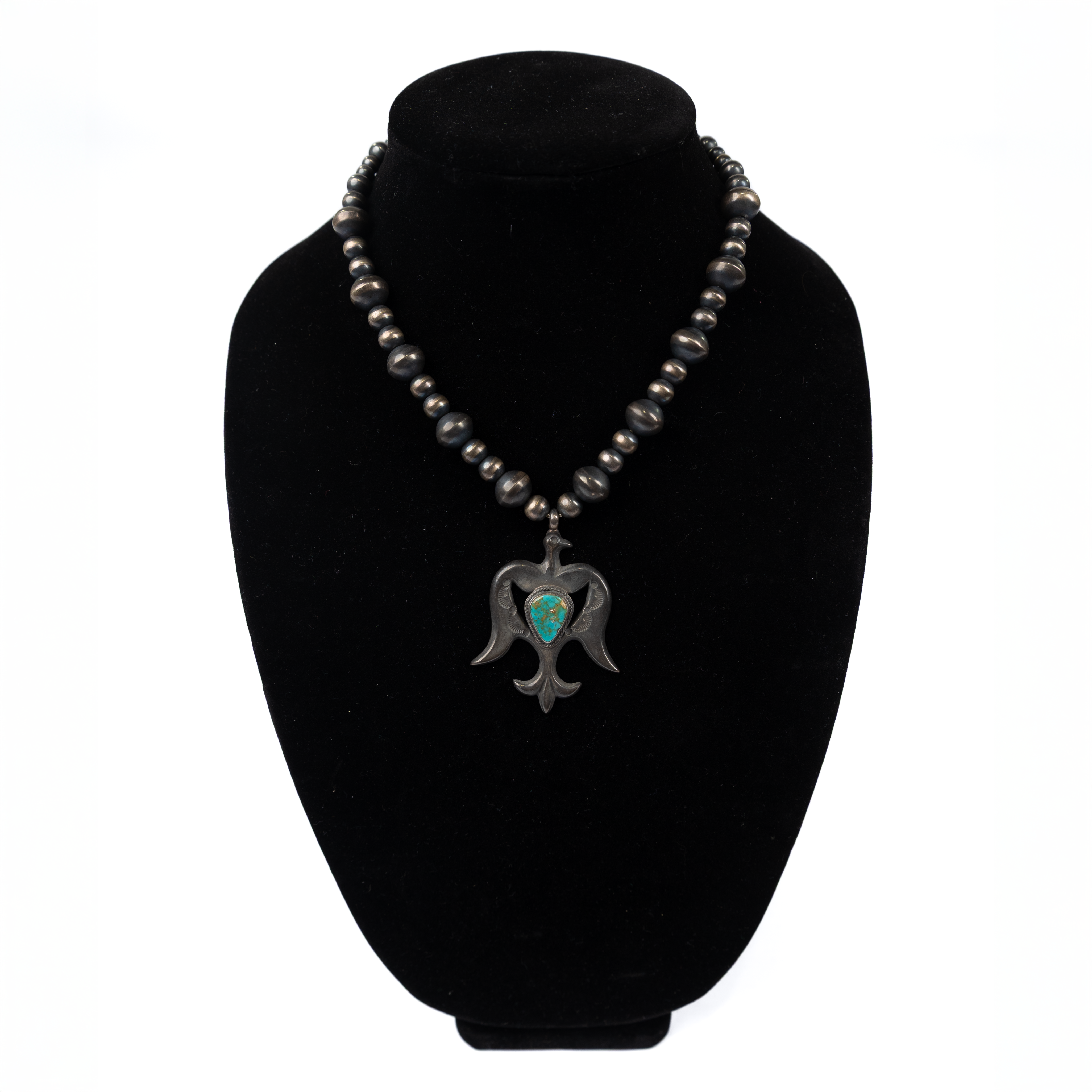 Women's Bilagaana Silver and Turquoise Firebird Navajo Necklace