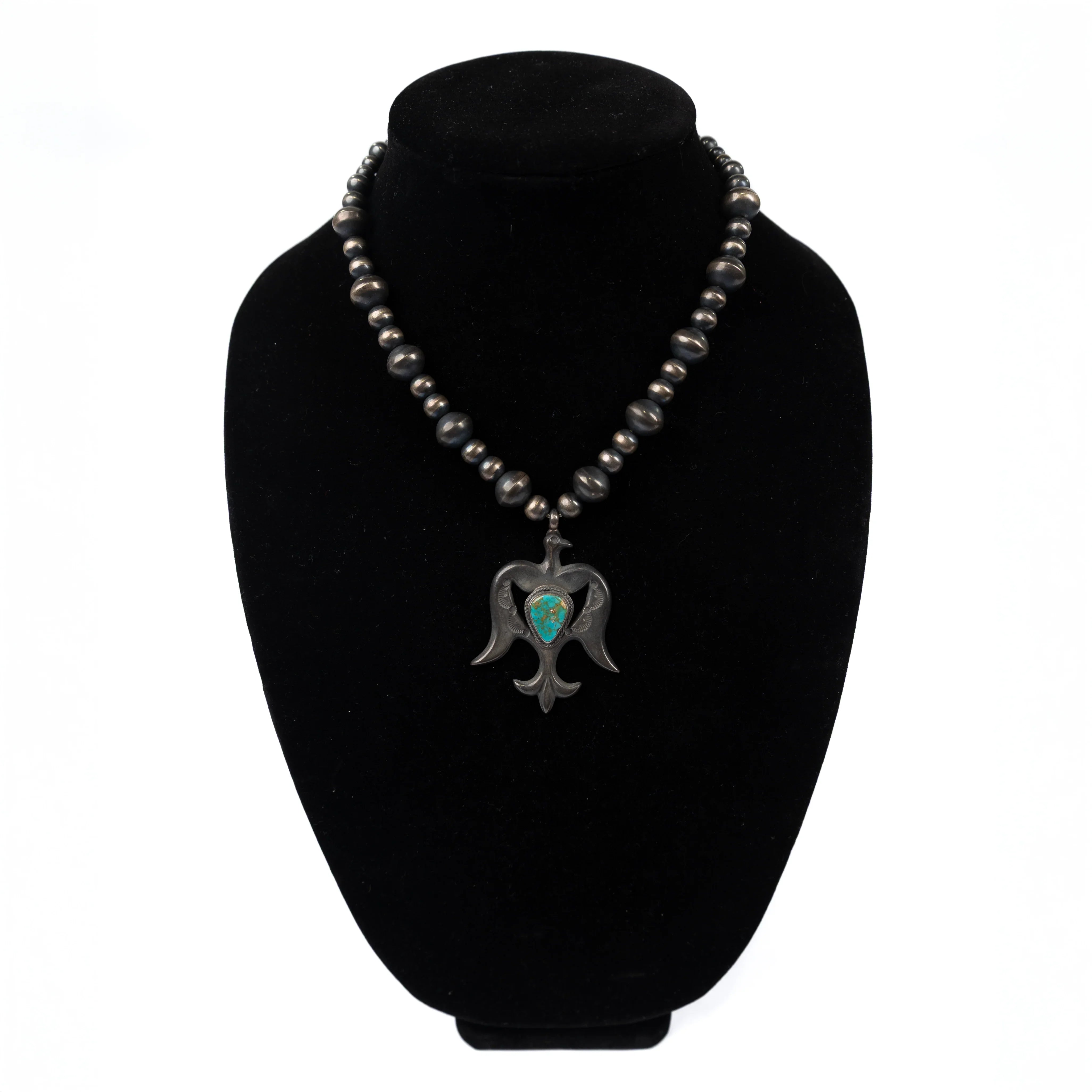 Women's Bilagaana Silver and Turquoise Firebird Navajo Necklace