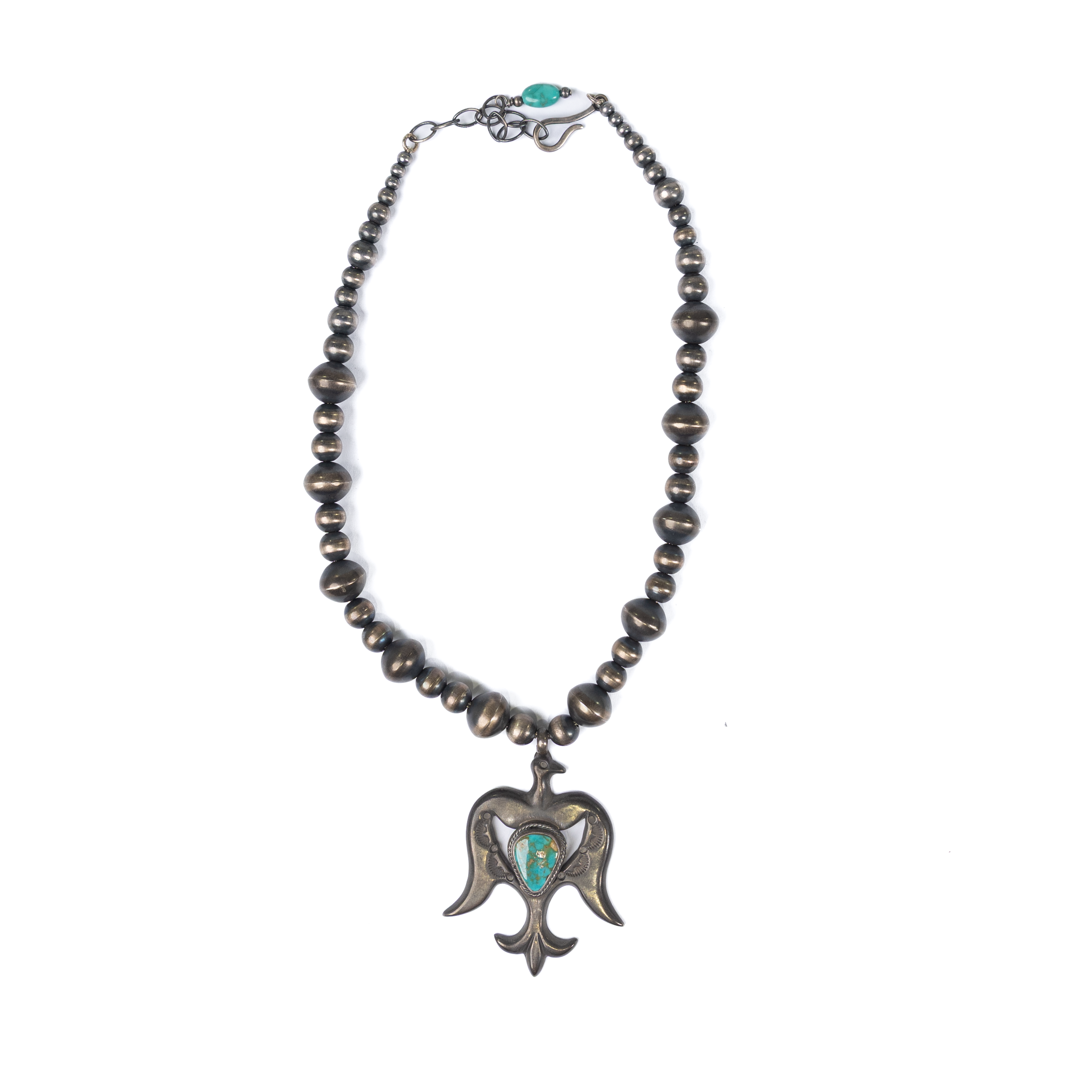 Women's Bilagaana Silver and Turquoise Firebird Navajo Necklace