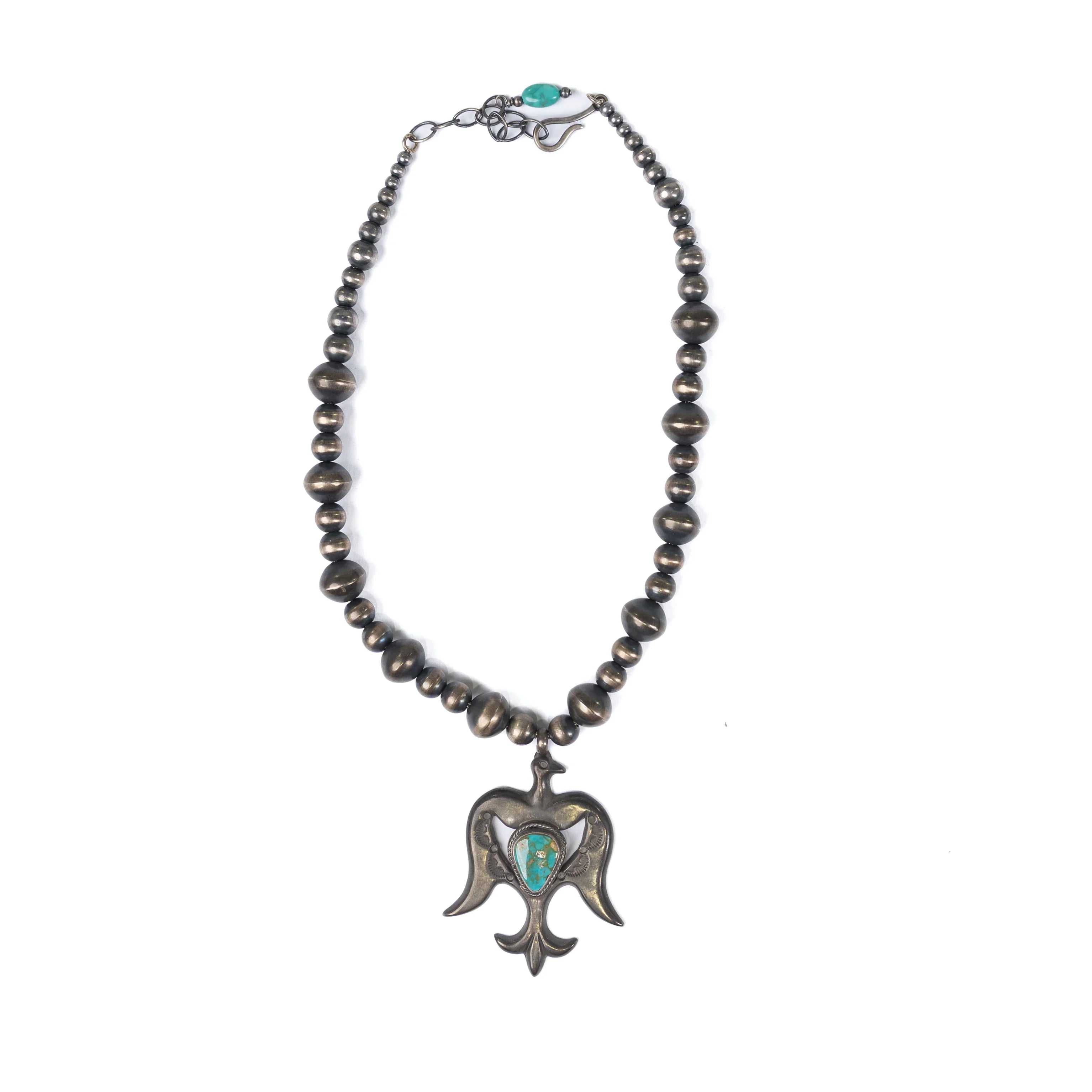 Women's Bilagaana Silver and Turquoise Firebird Navajo Necklace