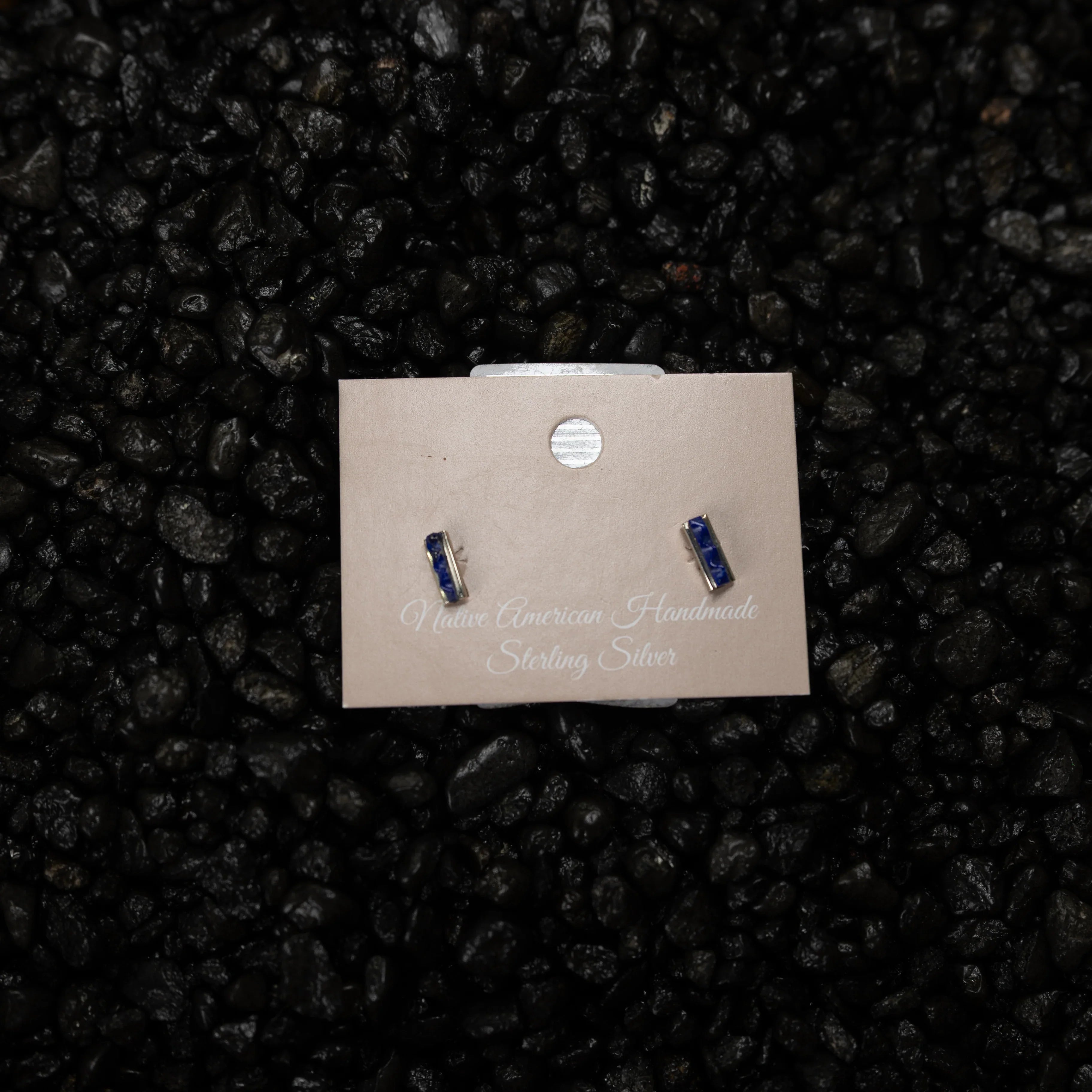 Women's Bilagaana Small Dark Blue Bar Earrings