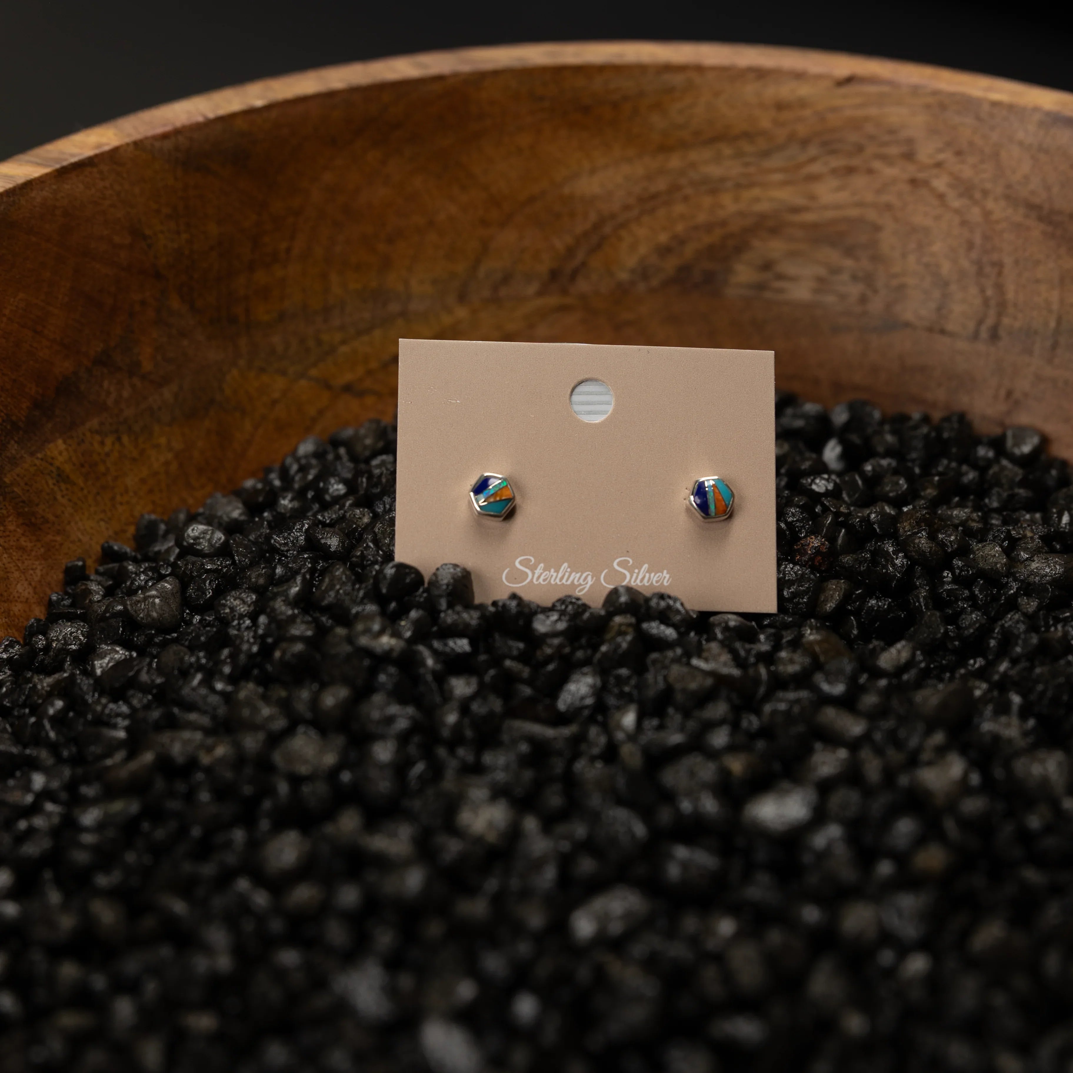 Women's Bilagaanas Small Hexagon Turquoise Opal Studs
