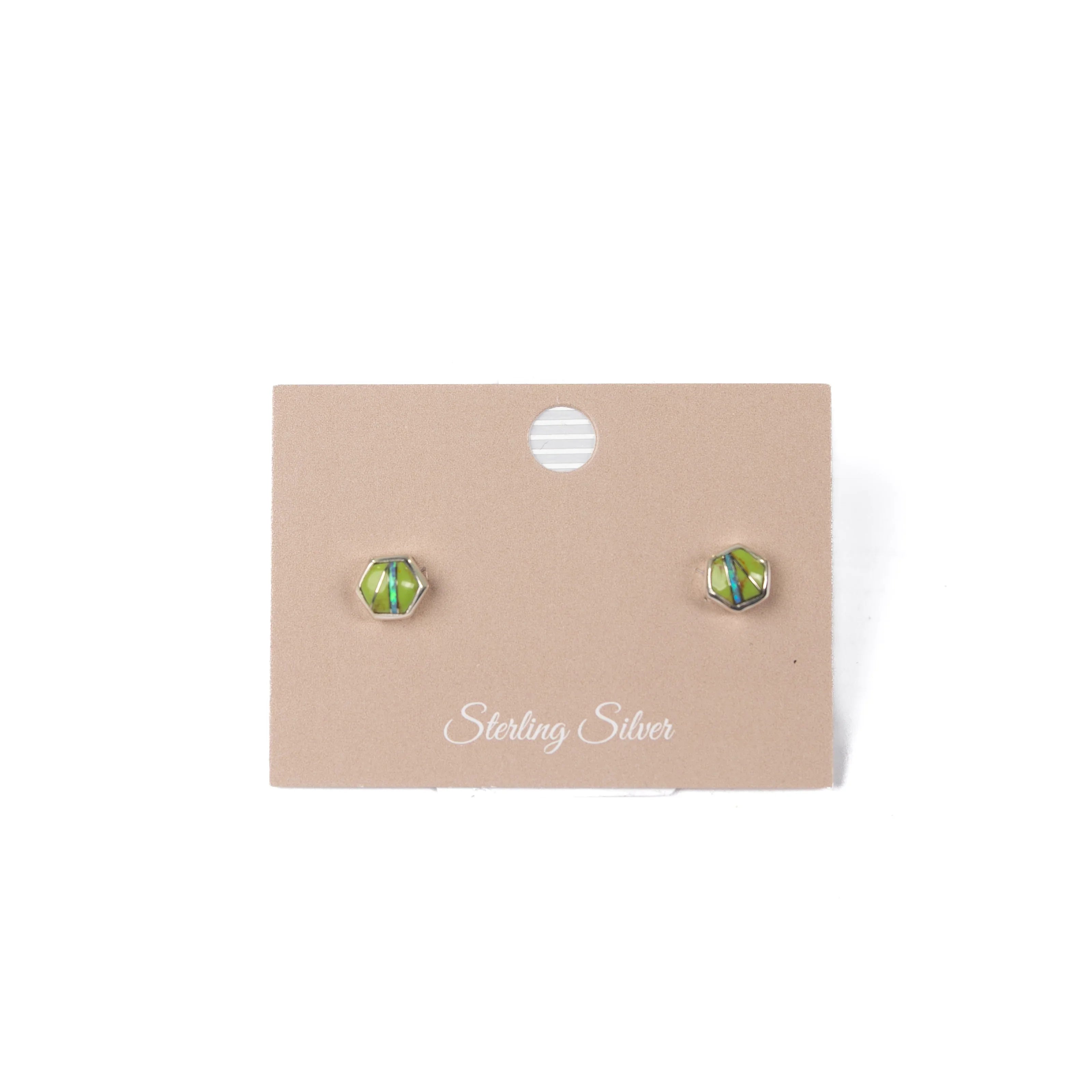 Women's Bilagaanas Small Hexagon Turquoise Opal Studs
